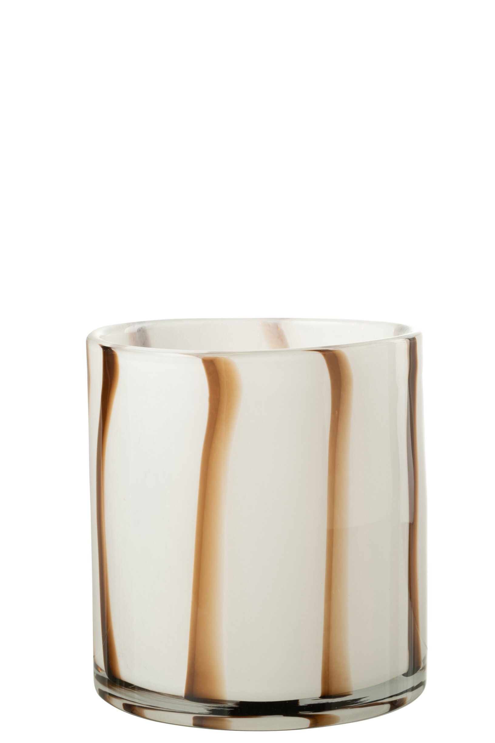 Windlicht Strepen Safari Glas Wit/Bruin