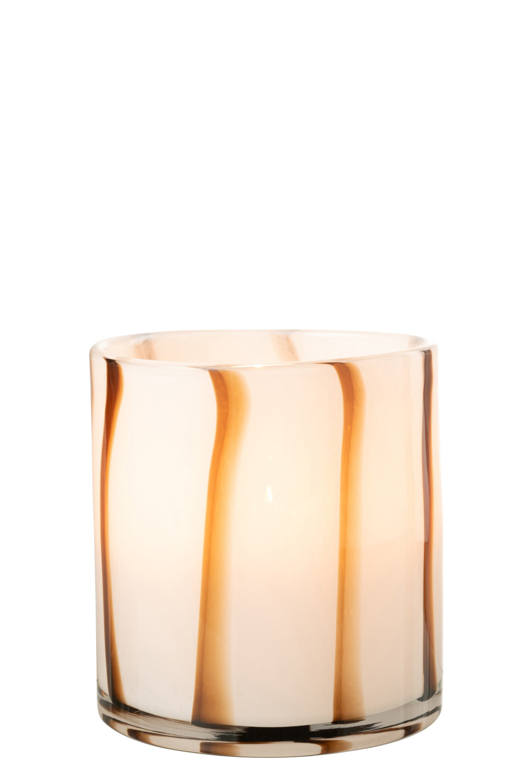 Windlicht Strepen Safari Glas Wit/Bruin