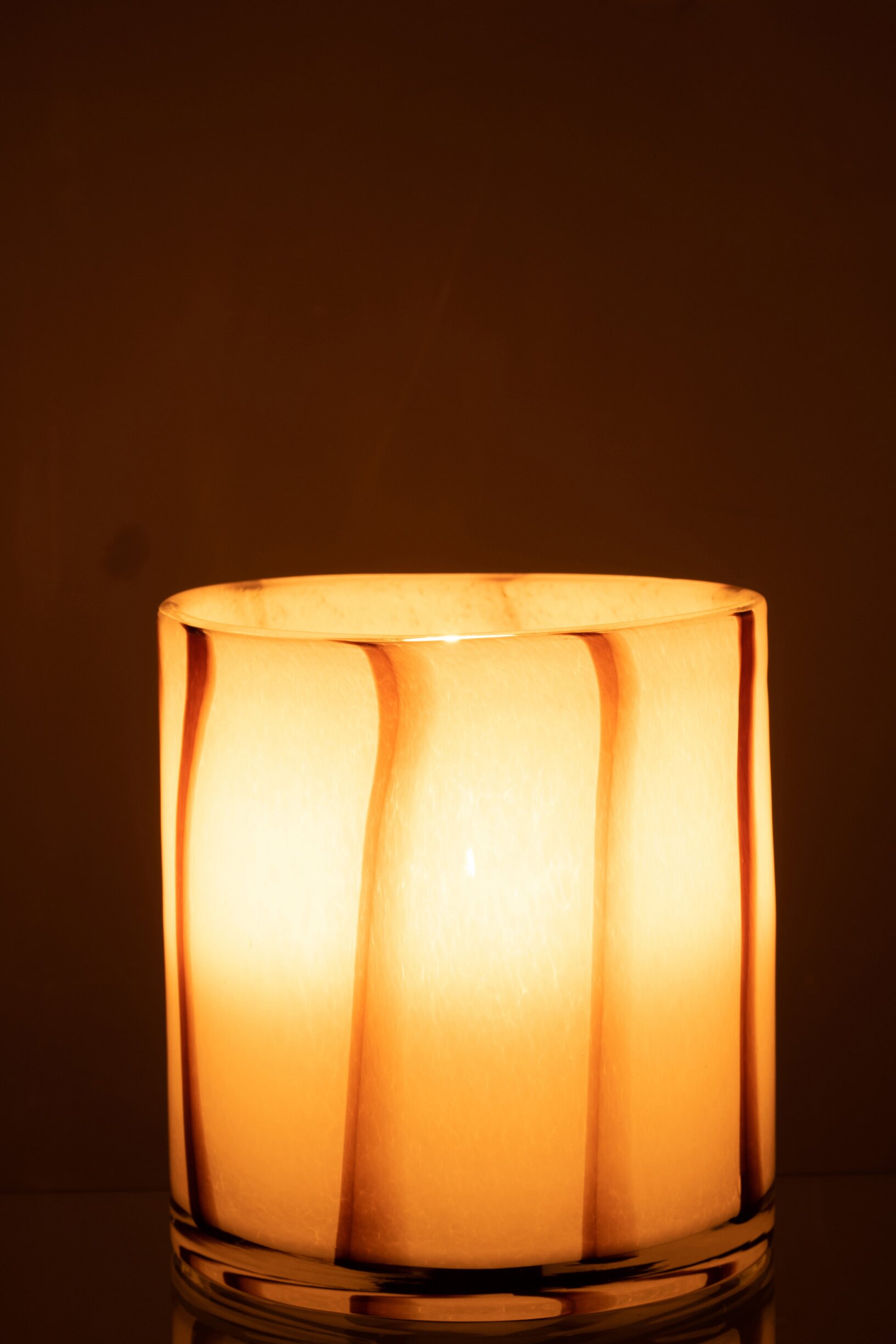 Windlicht Strepen Safari Glas Wit/Bruin