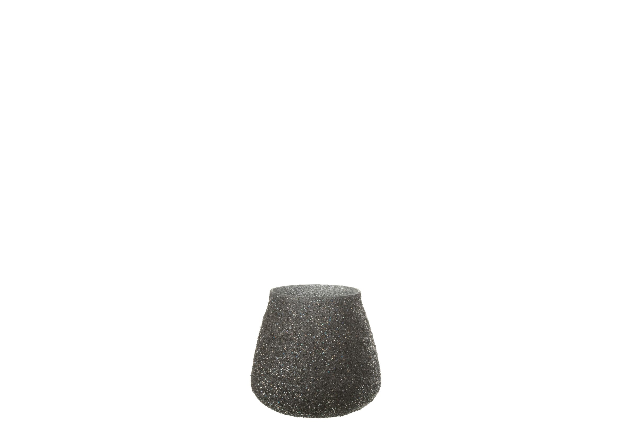 Theelichthouder Glitter Zwart Glas | 9 cm