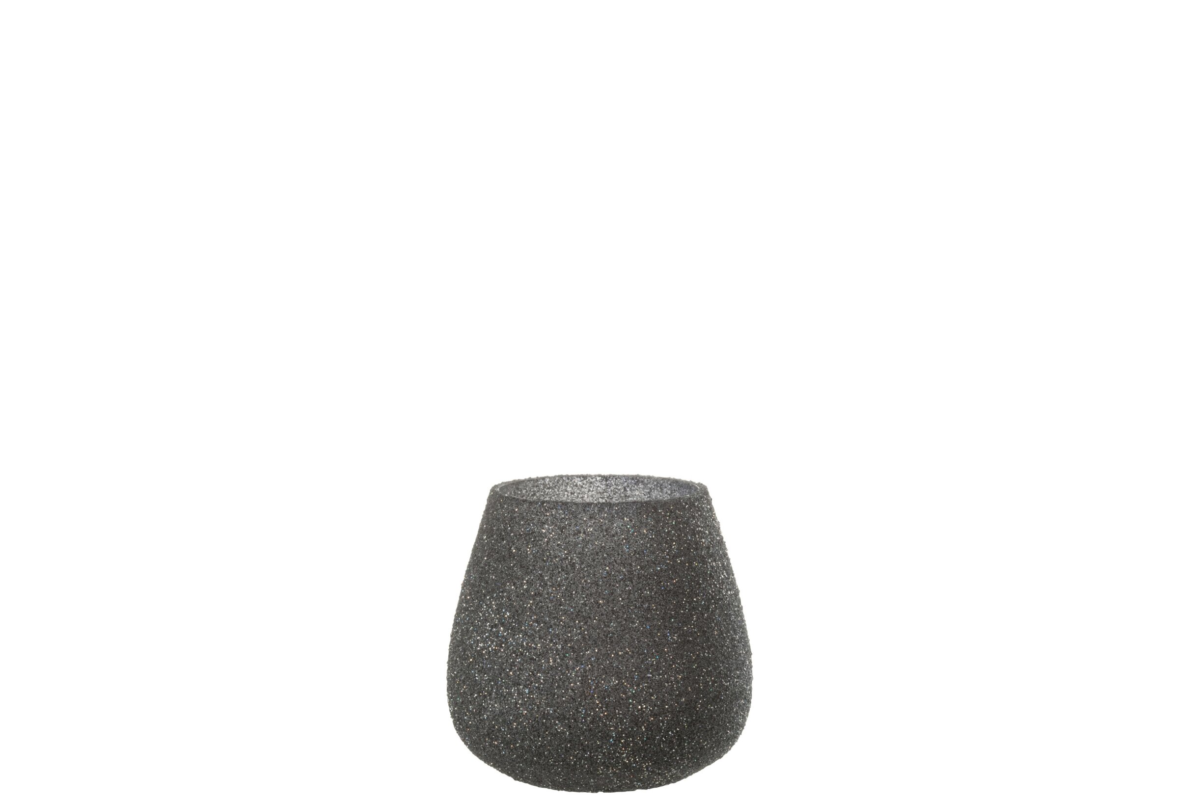 Theelichthouder Glitter Zwart Glas | 11 cm