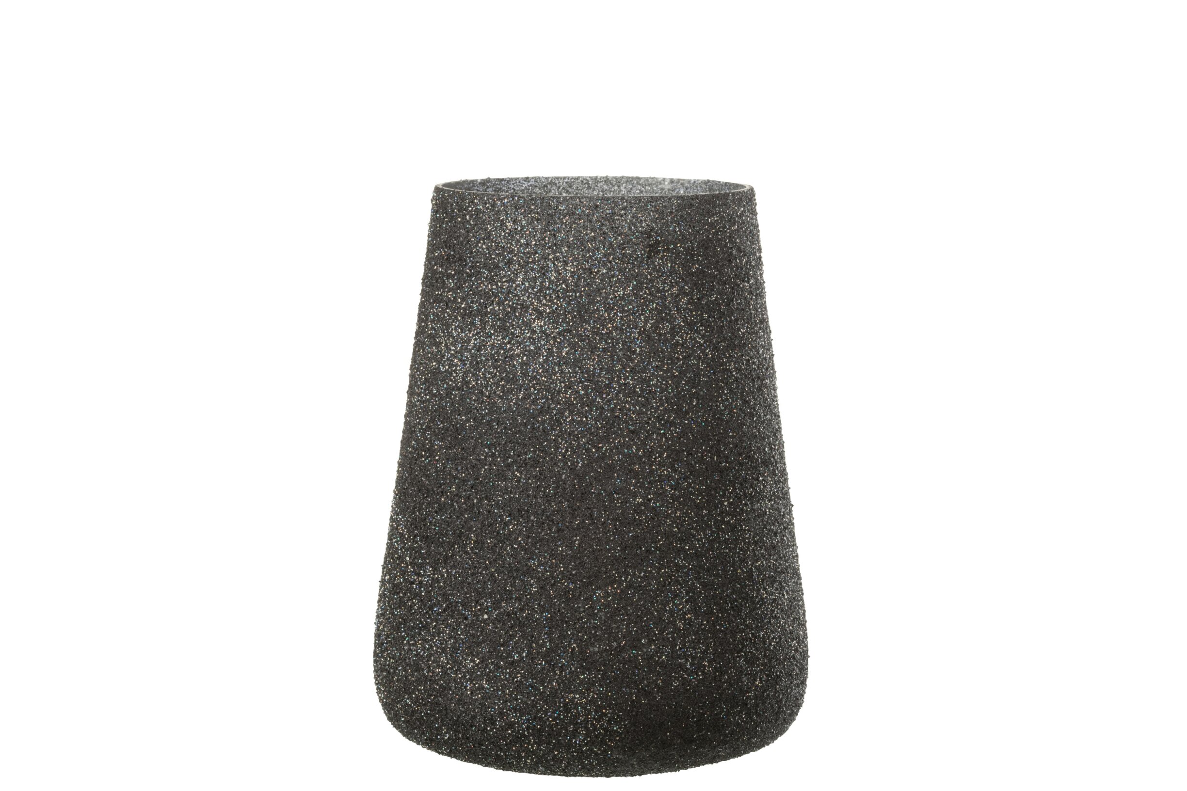 Theelichthouder Glitter Zwart Glas | 17 cm