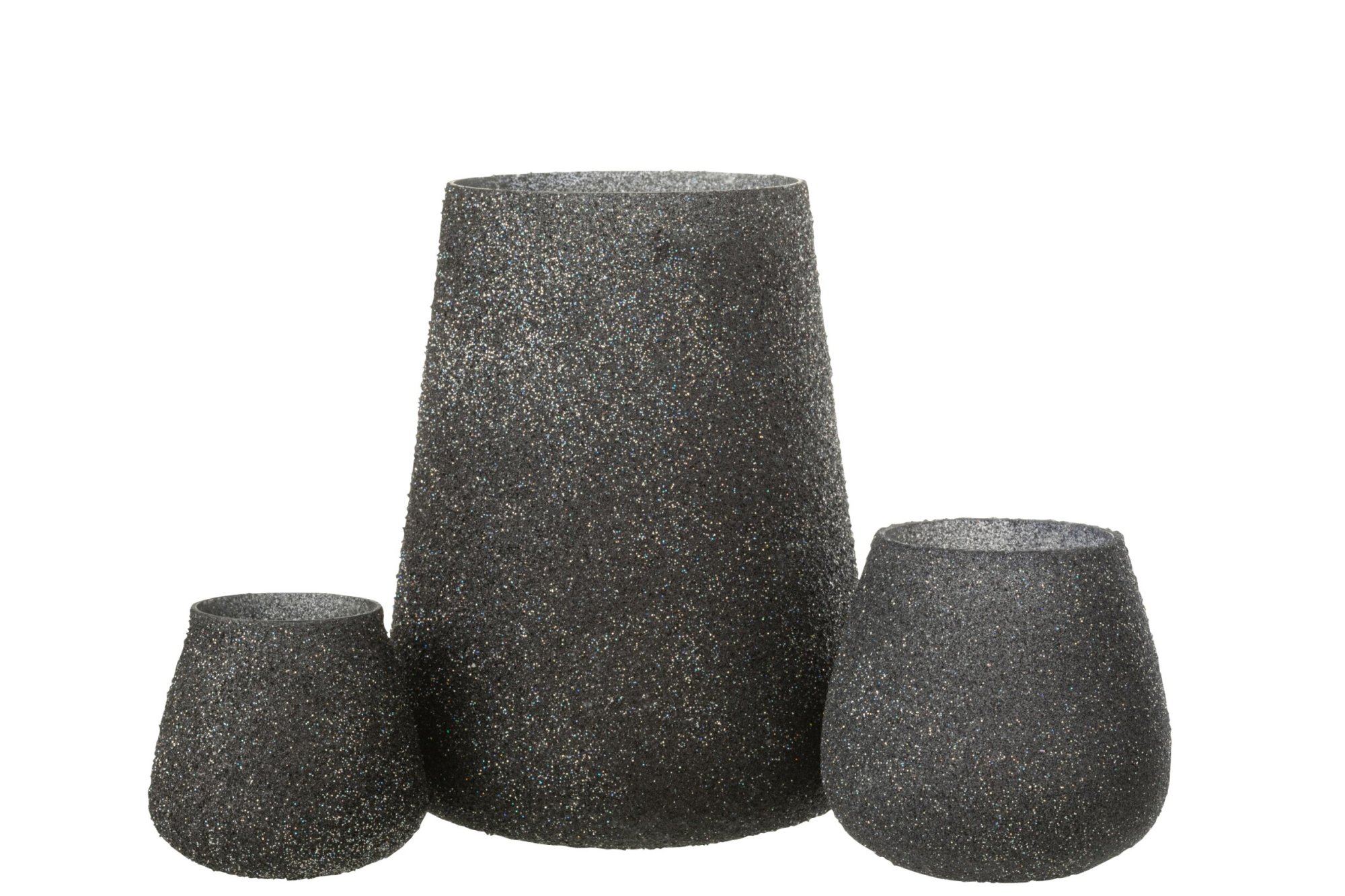 Theelichthouder Glitter Zwart Glas | 17 cm