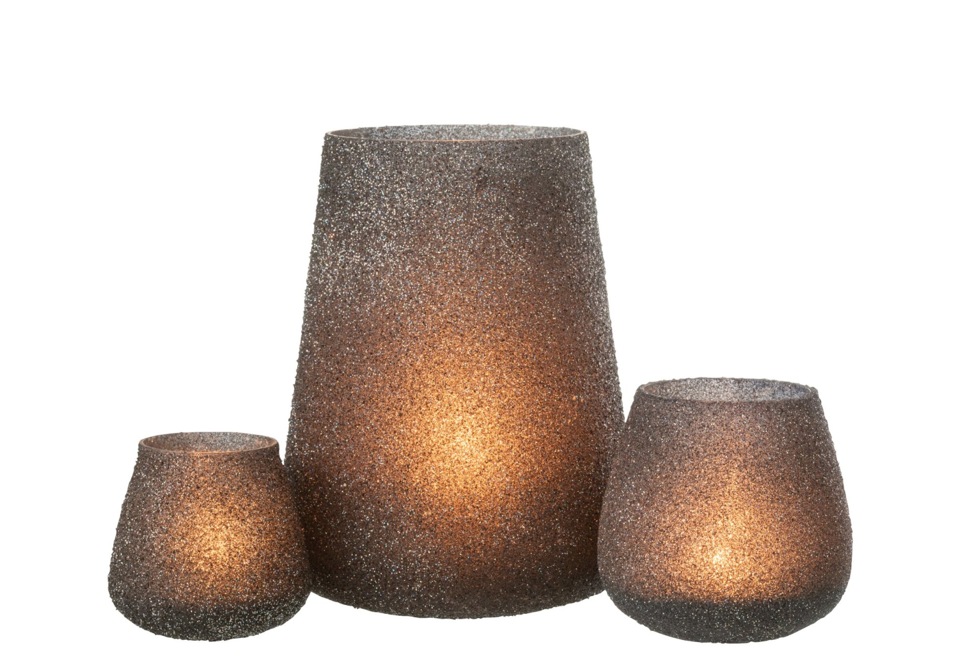 Theelichthouder Glitter Zwart Glas | 17 cm