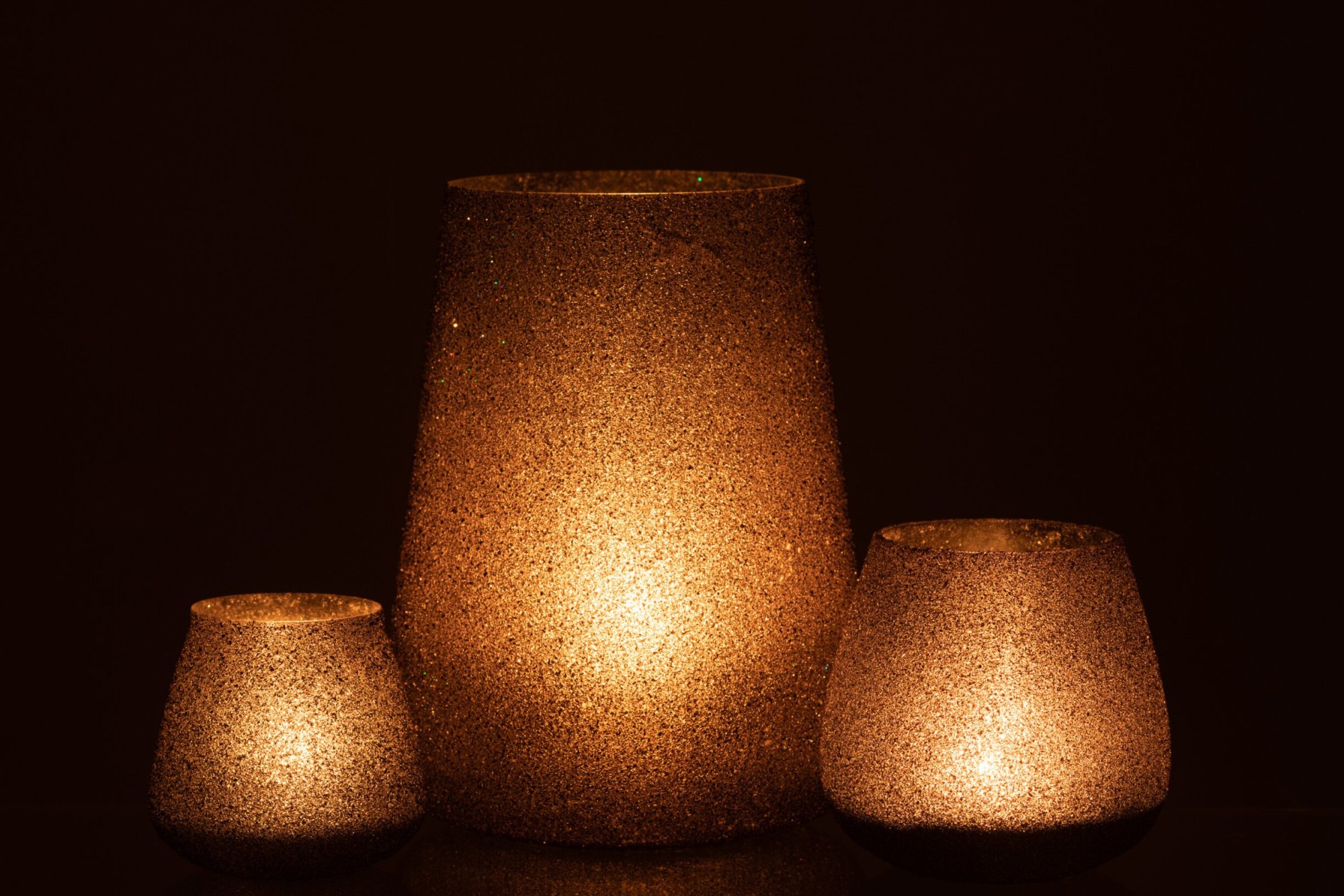 Theelichthouder Glitter Zwart Glas | 17 cm
