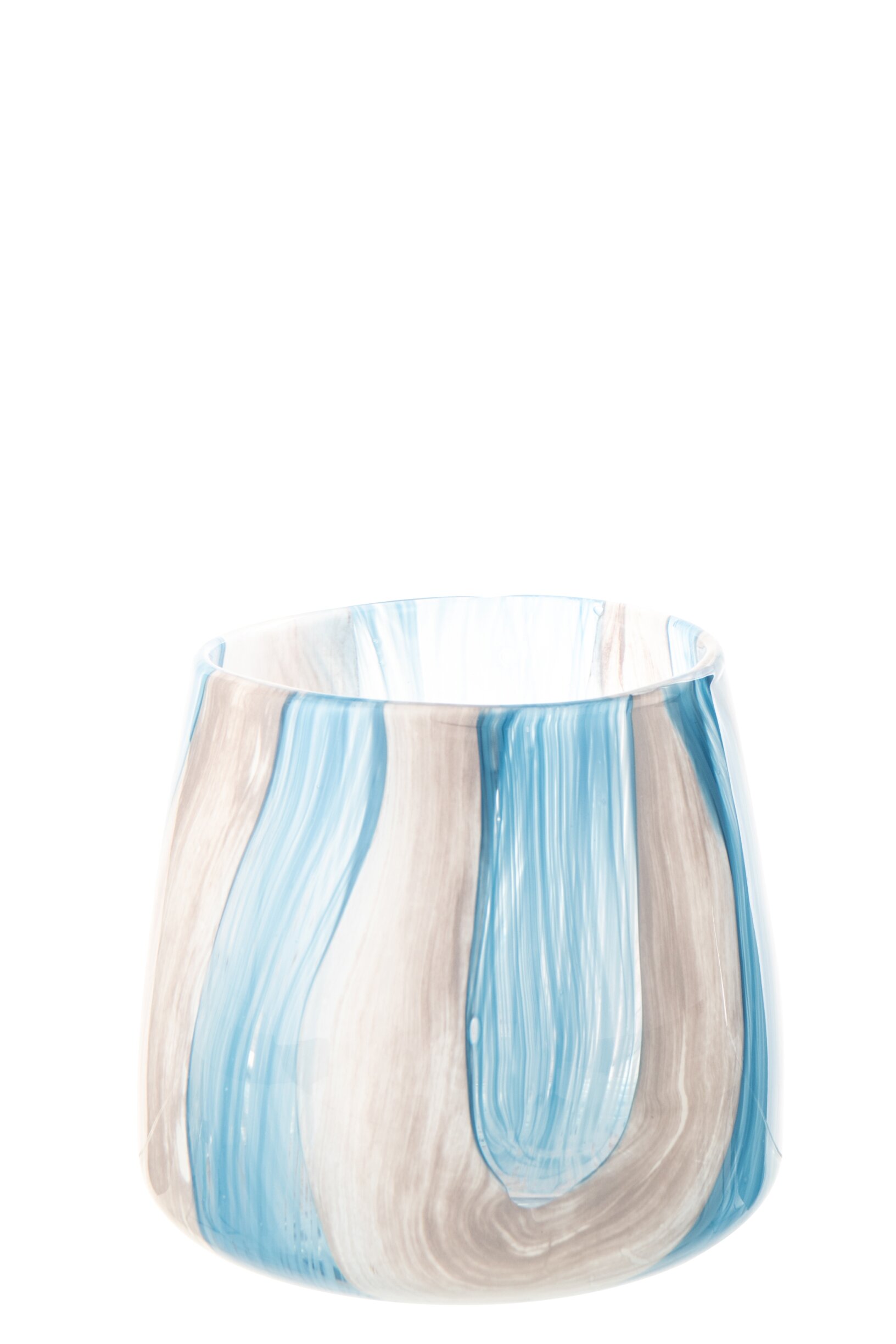 Windlicht Gestreept Glas Azuurblauw/Wit