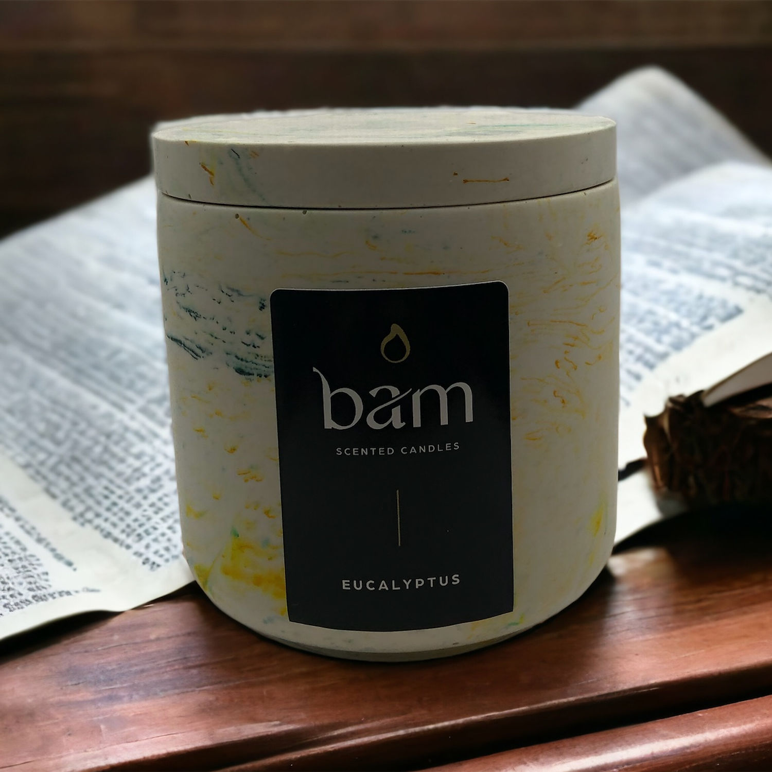 geel/groen gemarmerde kerstboom (3 kaarsen) - Eucalyptus