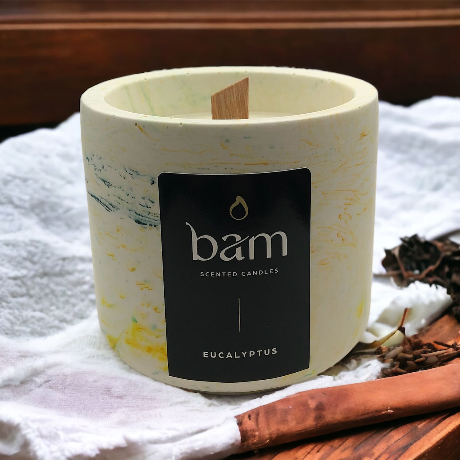 geel/groen gemarmerde kerstboom (3 kaarsen) - Eucalyptus