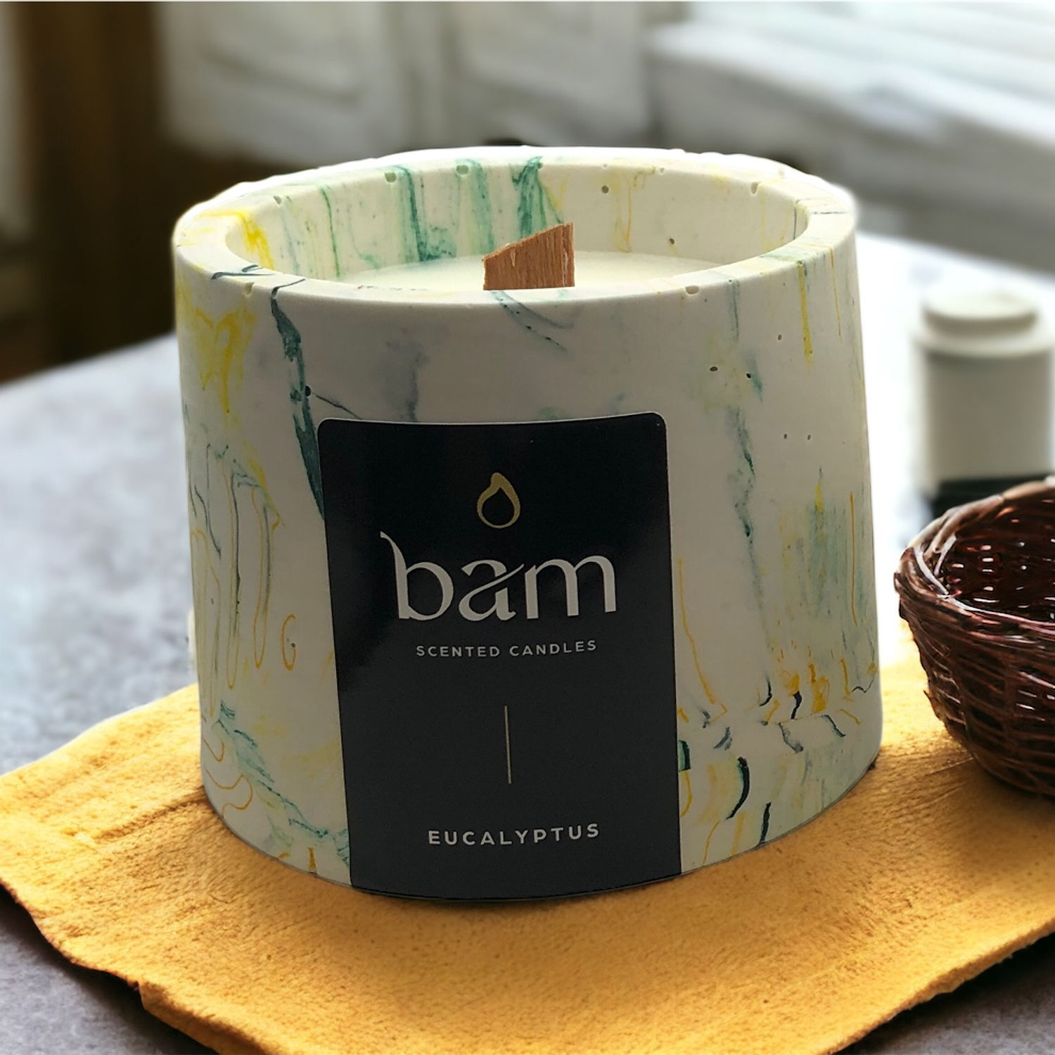 geel/groen gemarmerde kerstboom (3 kaarsen) - Eucalyptus