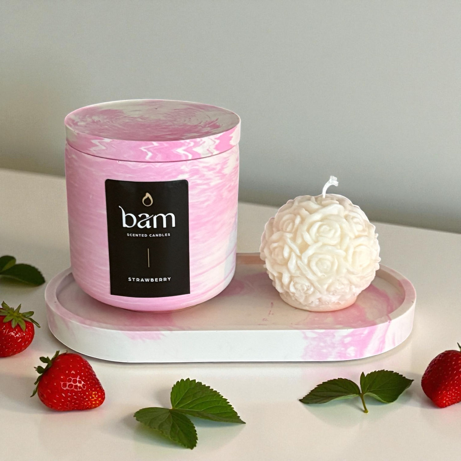 Strawberry - roze rond potje met houten wiek