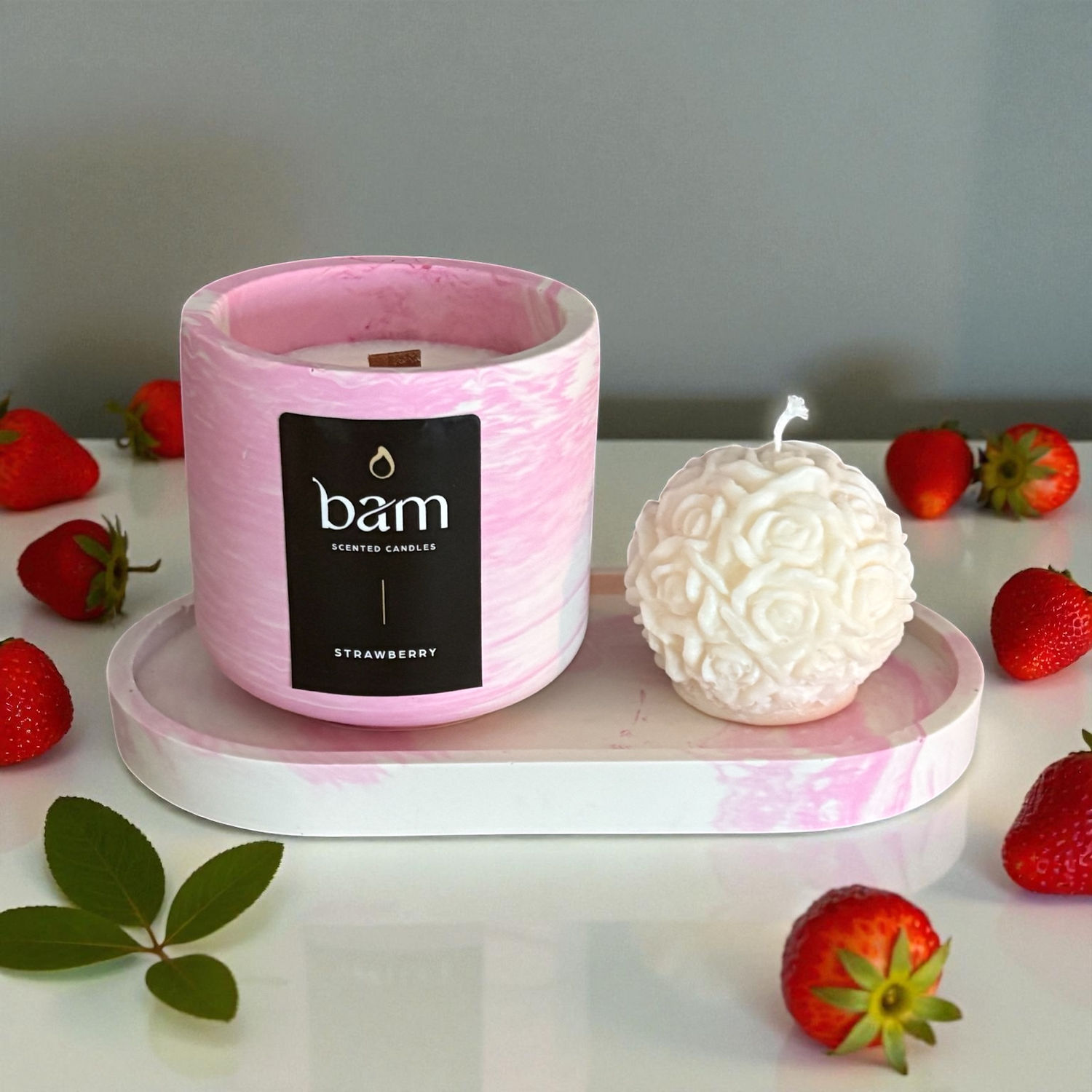 Strawberry - roze rond potje met houten wiek