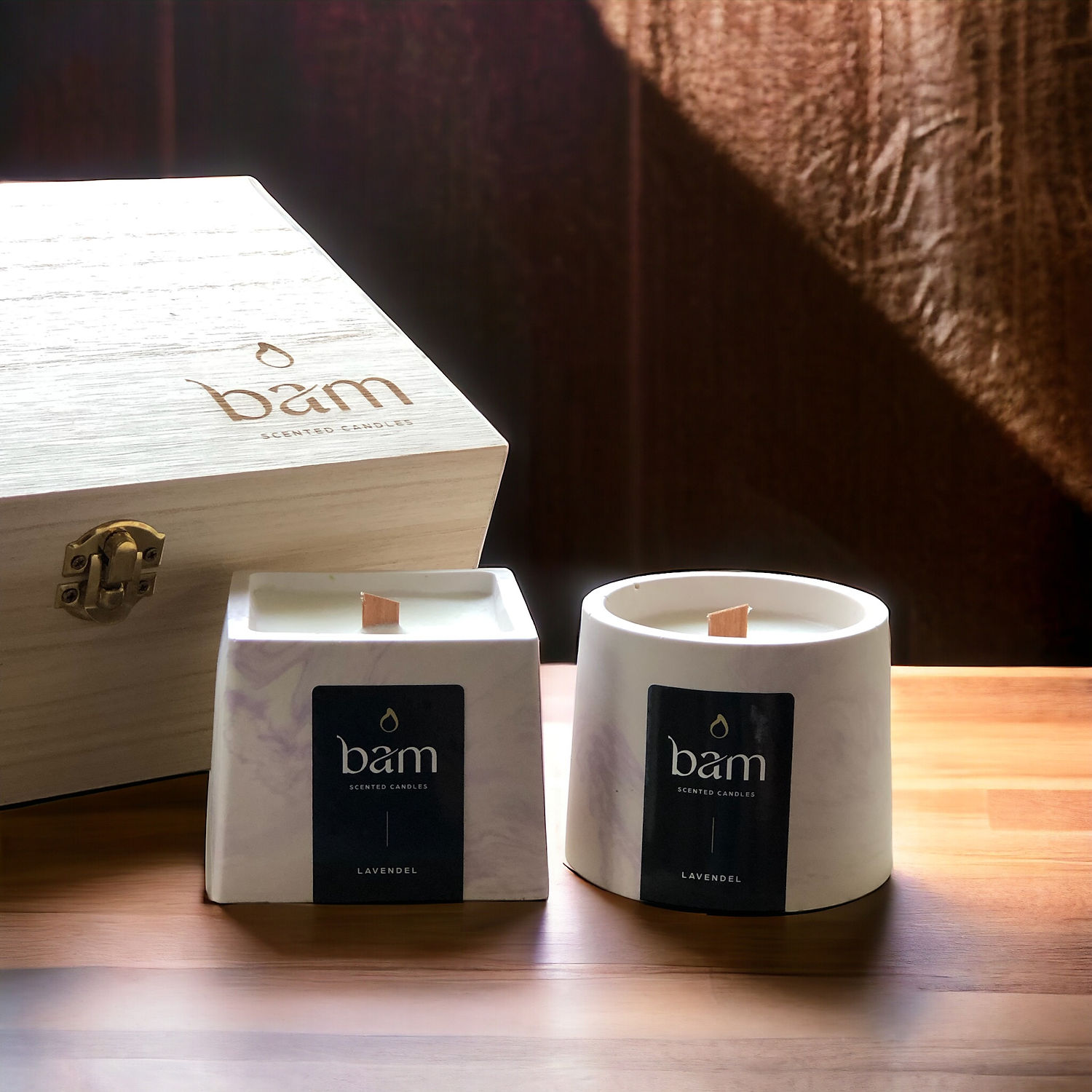 Lavendel - Houten kist met 2 geurkaarsen