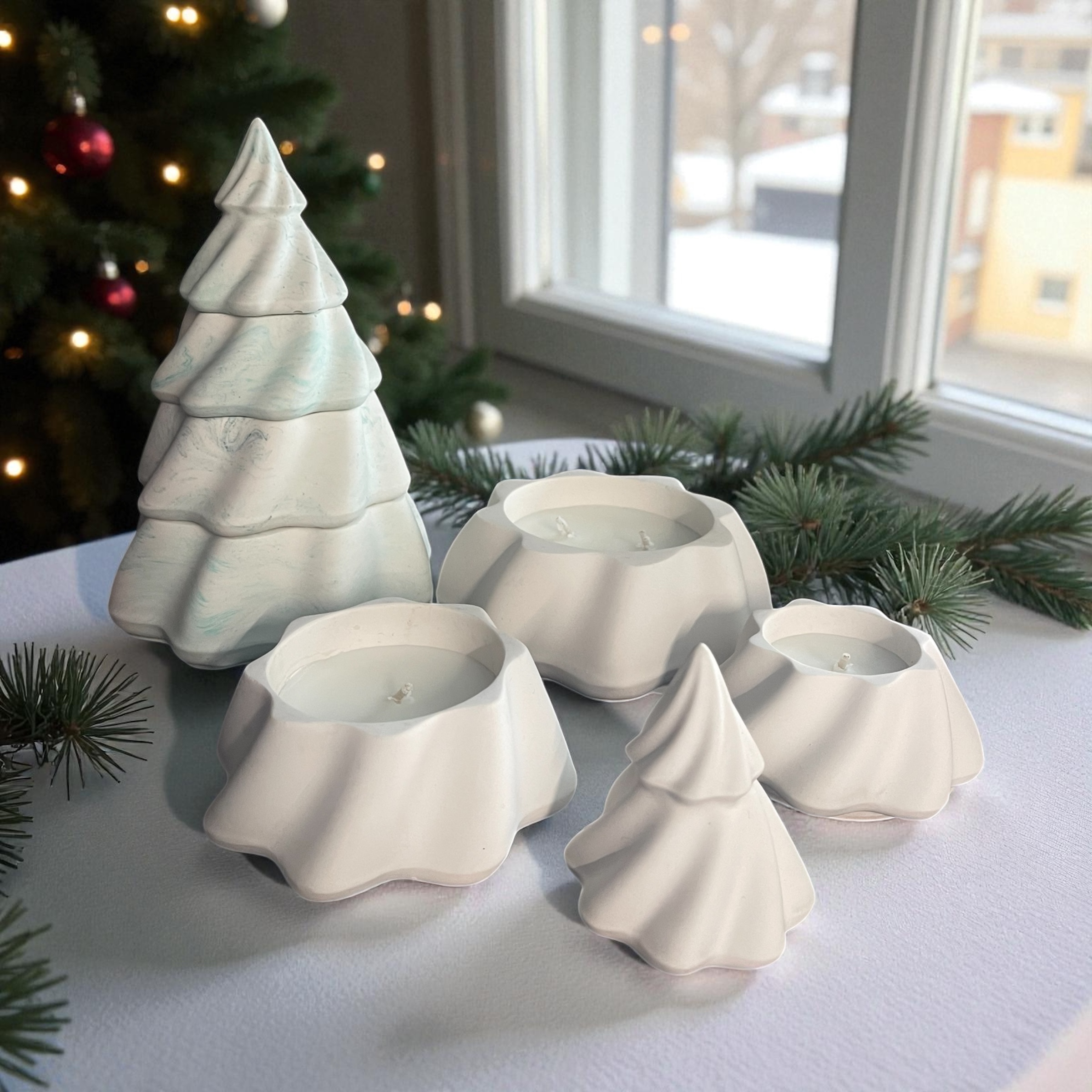 groen gemarmerde kerstboom (3 kaarsen) - Apple Cinnamon