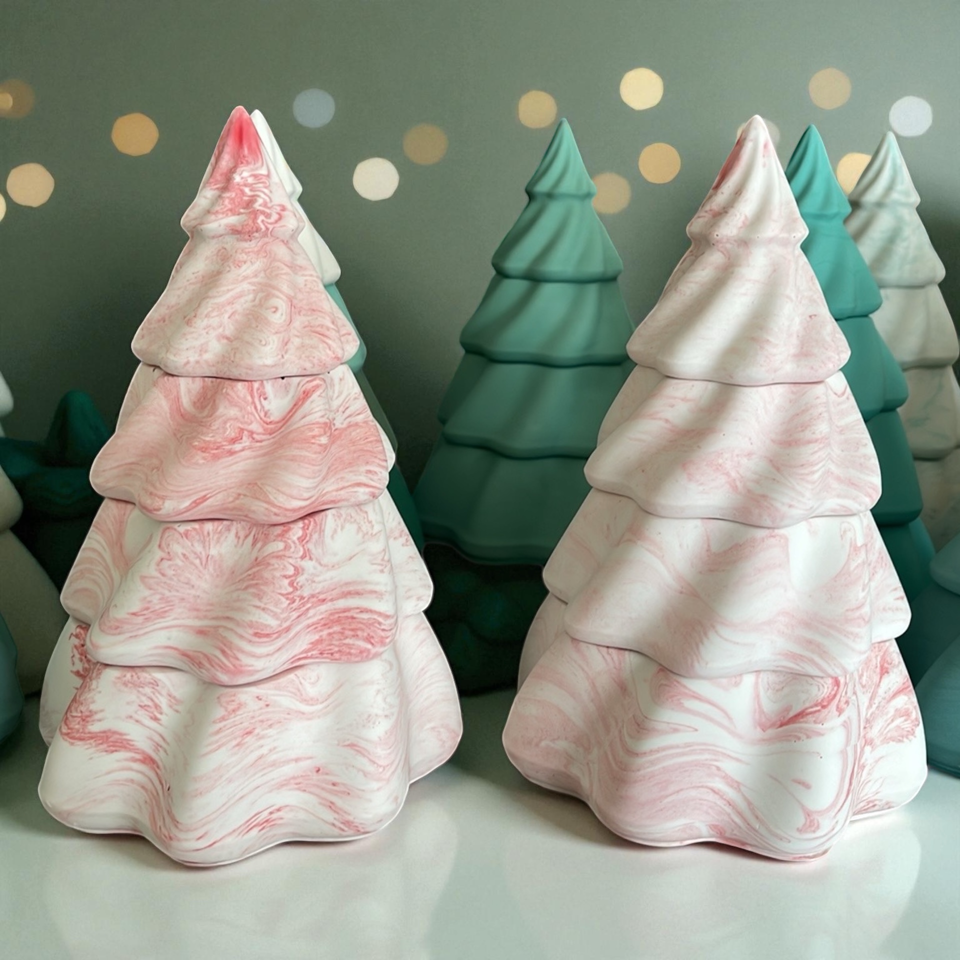 rood gemarmerde kerstboom (3 kaarsen) -Winter Herbs