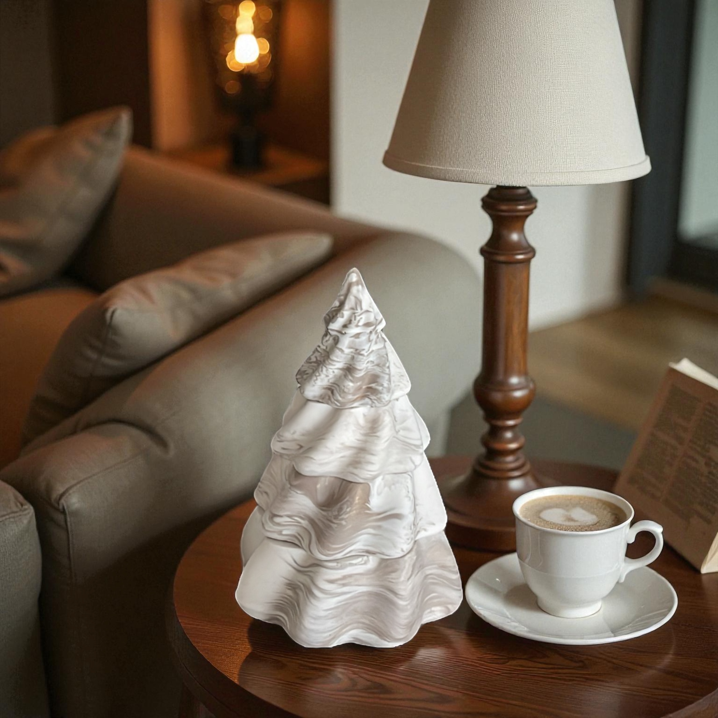 Beige gemarmerde kerstboom (3 kaarsen) - Coffee Macchiato