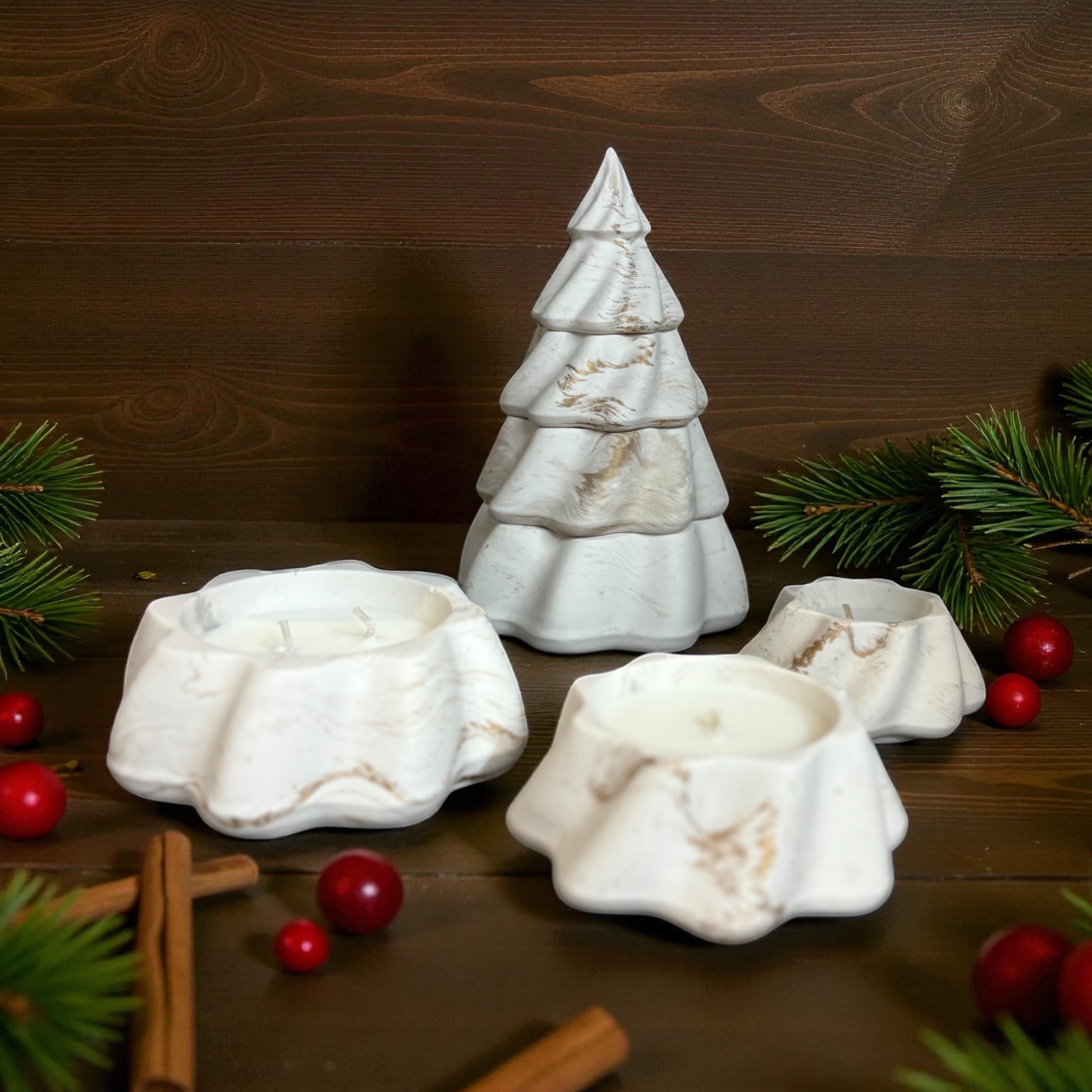 brons gemarmerde kerstboom (3 kaarsen) -Cookies
