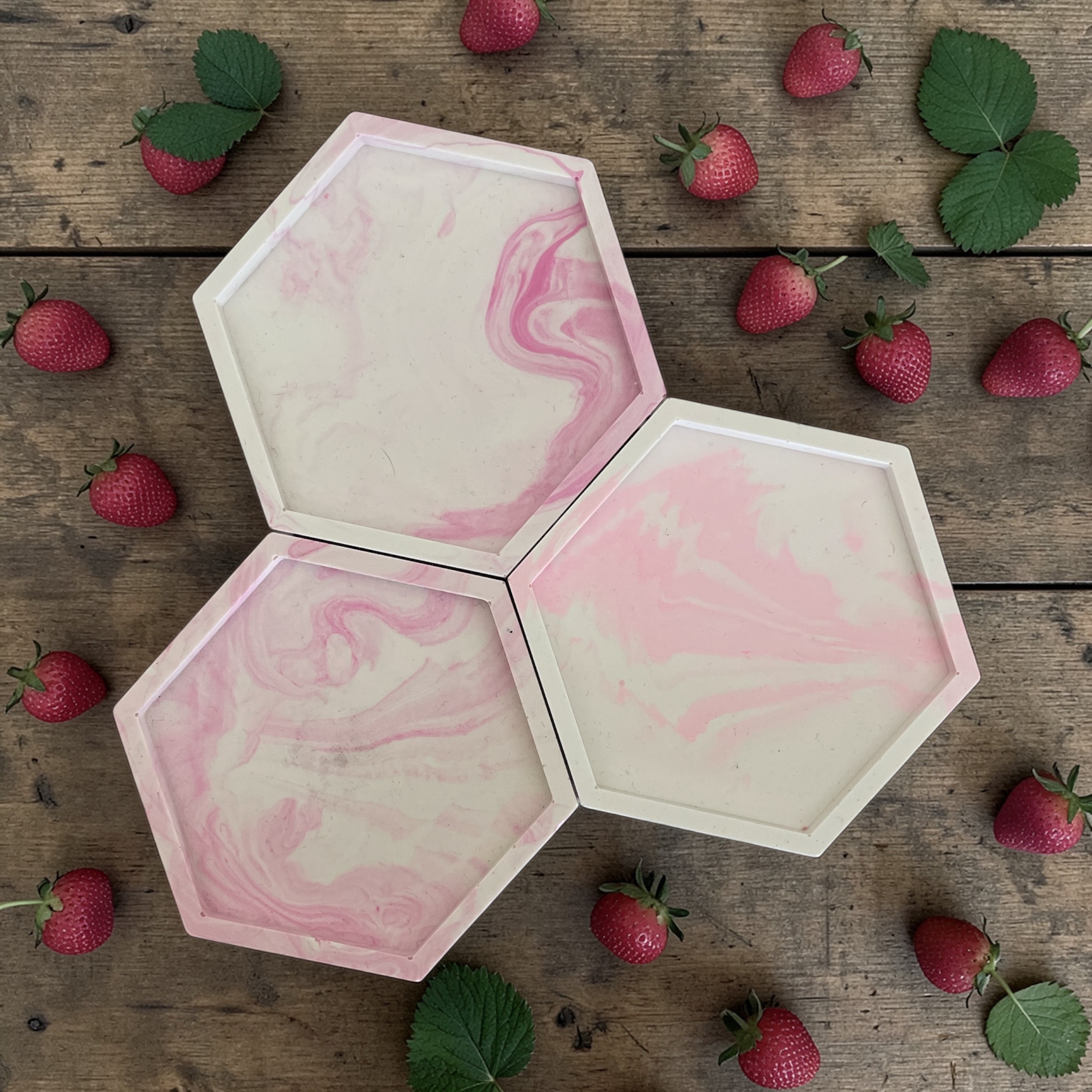 roze gemarmerd zeshoekig schaaltje - strawberry