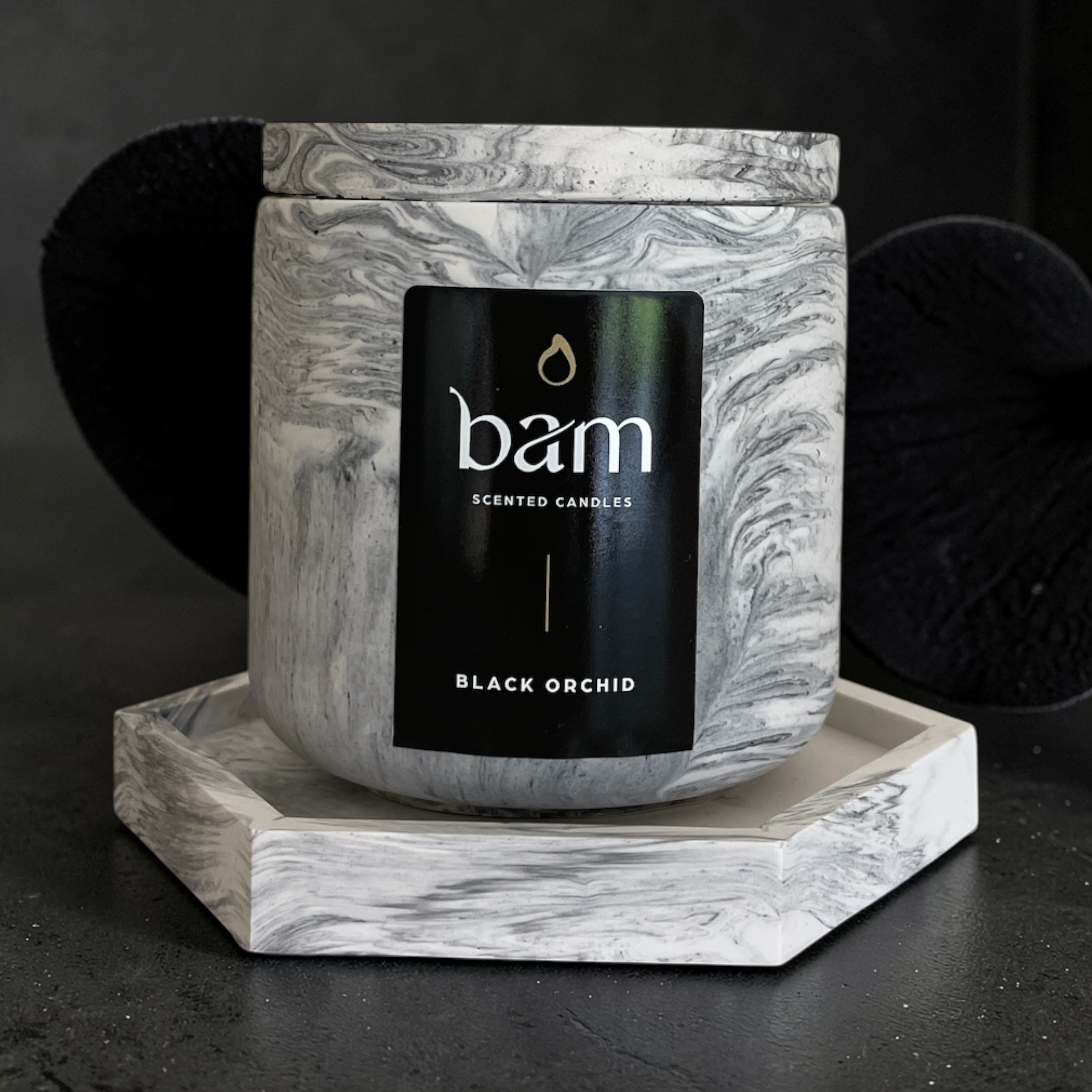zwart gemarmerd zeshoekig schaaltje - black orchid