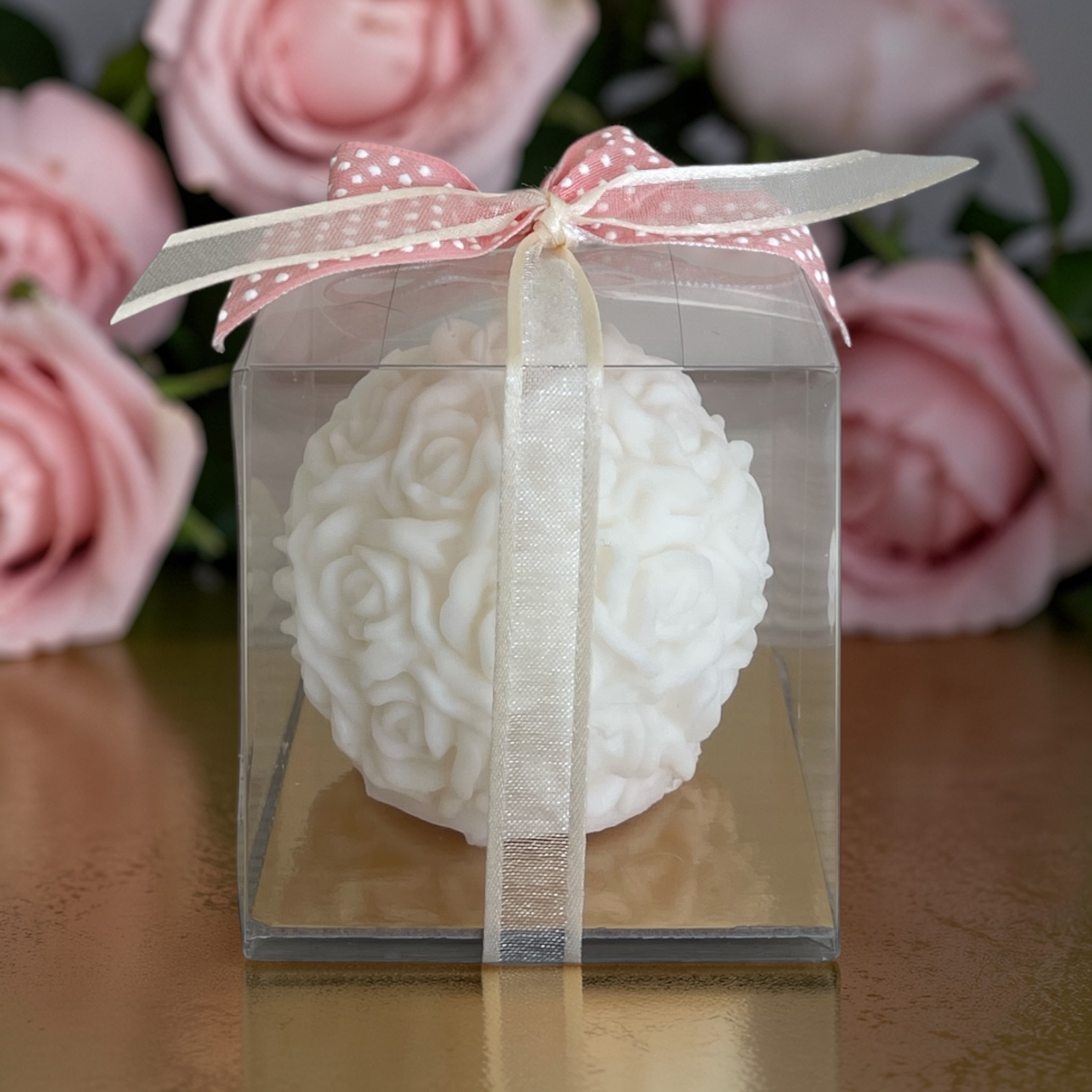 decoratieve kaars met rozen - medium - in geschenkdoosje