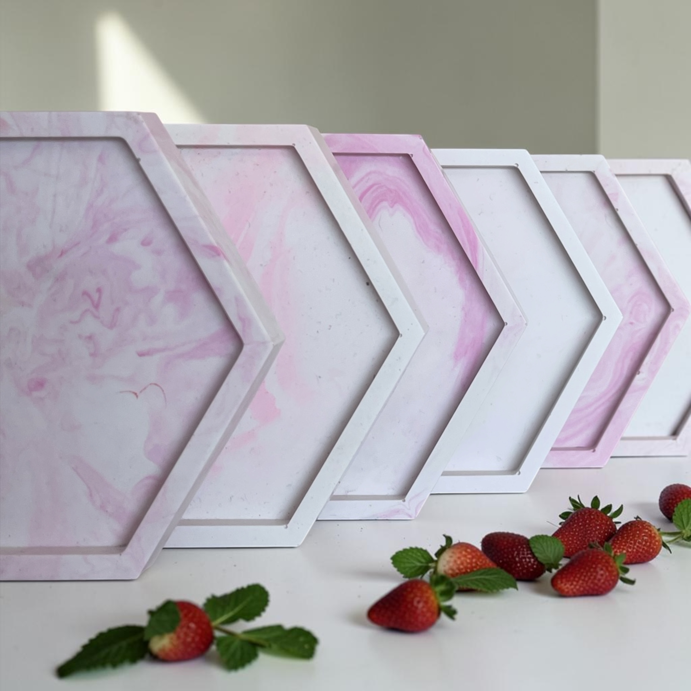 roze gemarmerd zeshoekig schaaltje - strawberry