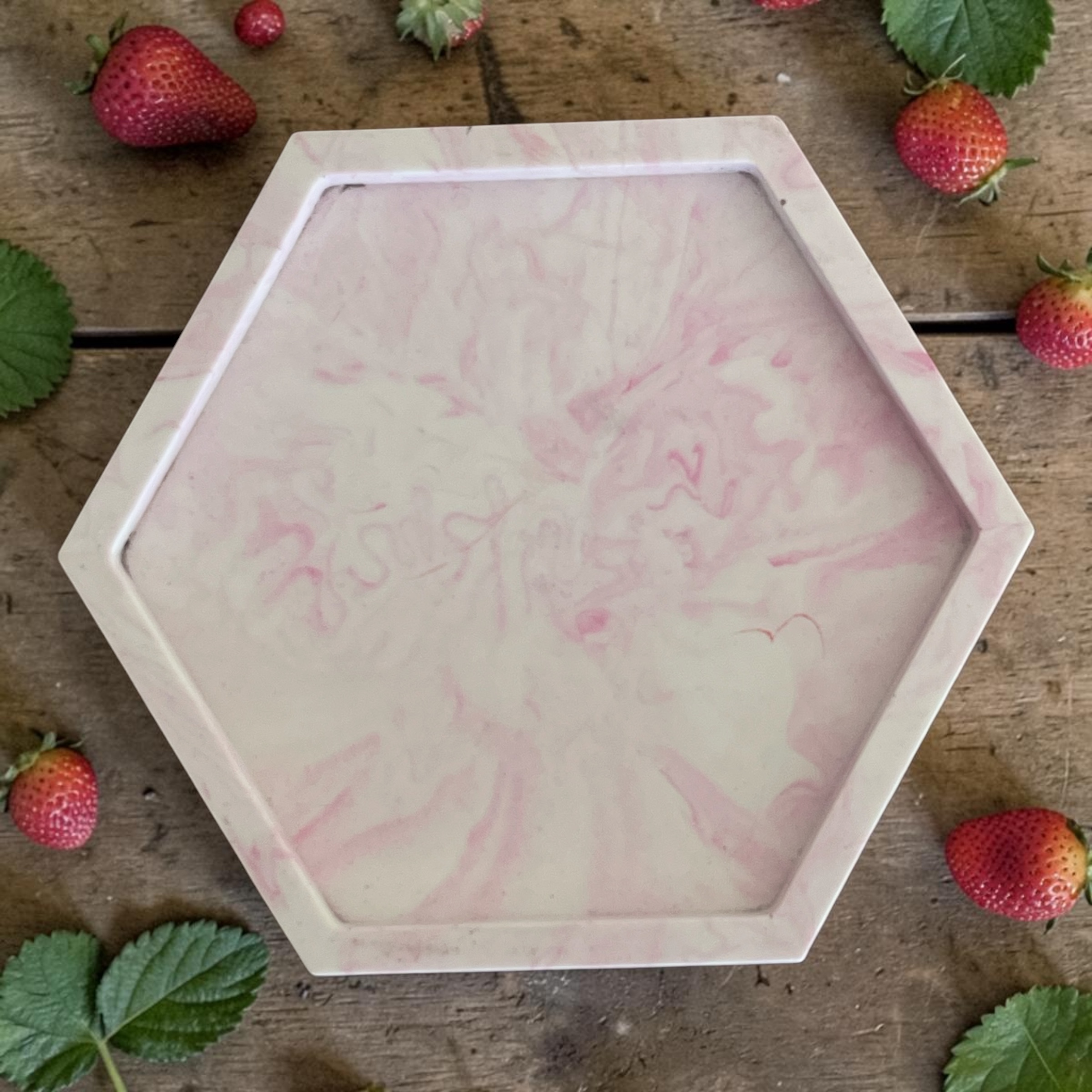 pink marbled hexagonal dish - strawberry