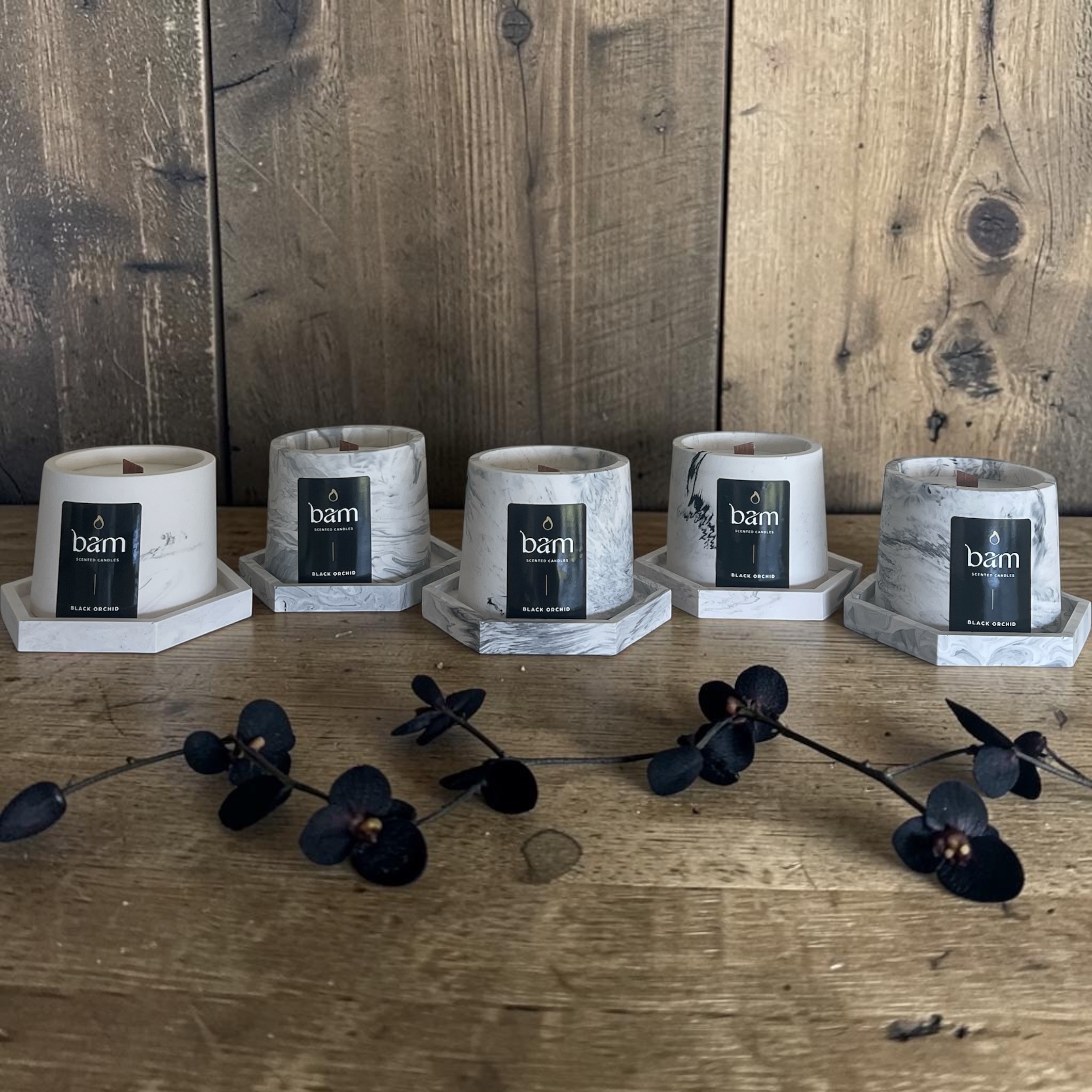 zwart gemarmerd zeshoekig schaaltje - black orchid