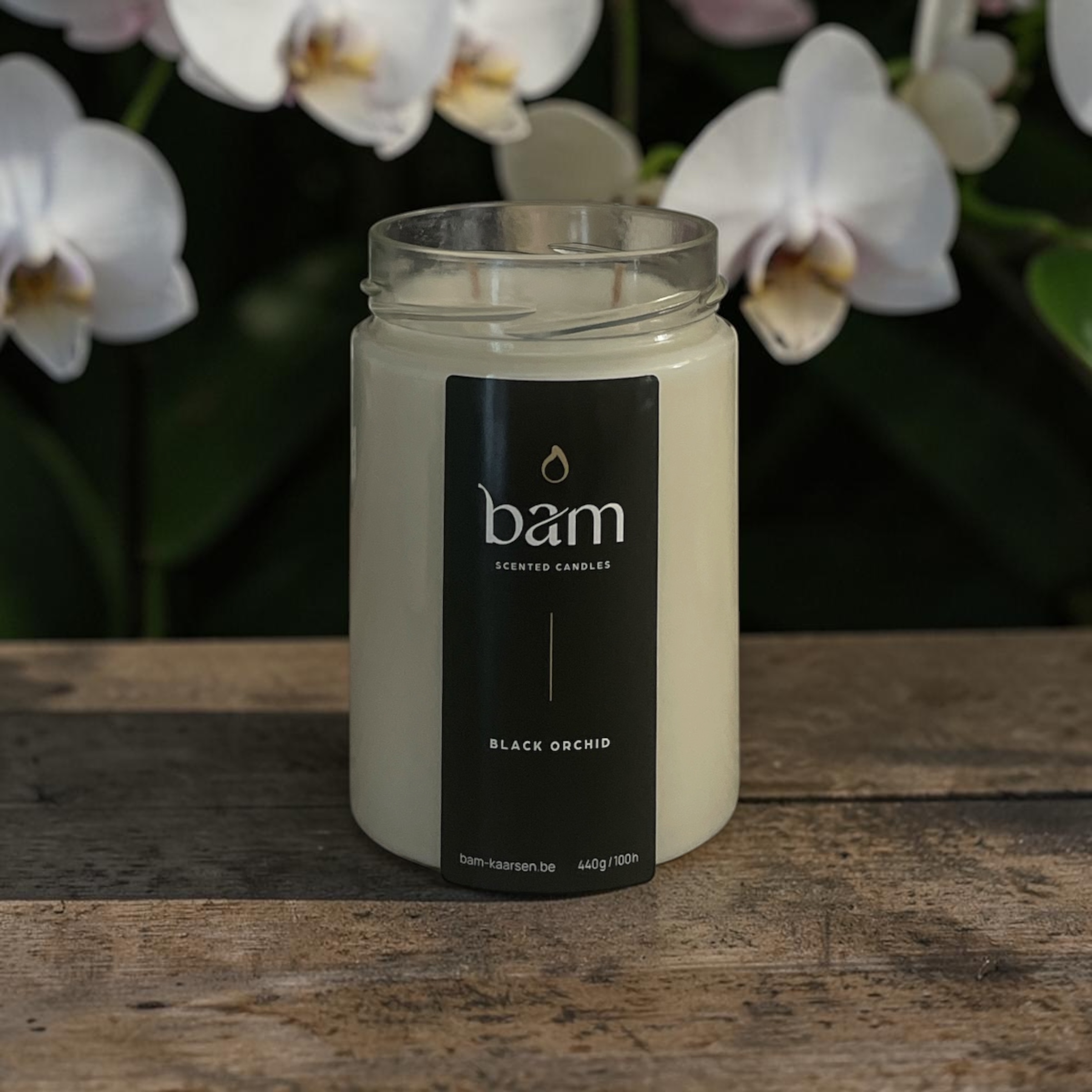Zwarte Orchidee Geurkaars – Basic Large Collection – 100 Branduren – Zonnebloemwas – Handgemaakt in België