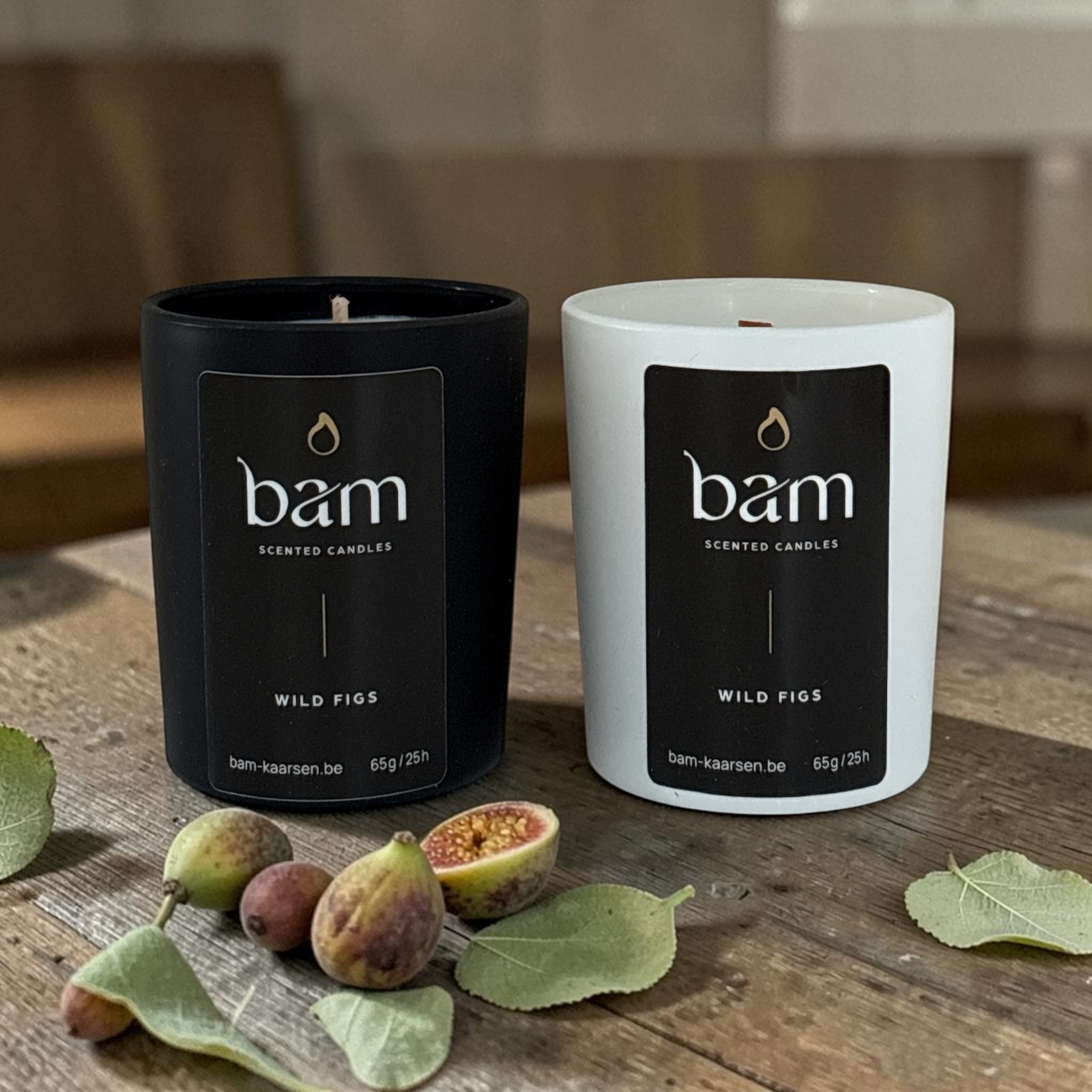 Mini Wilde Vijgen Geurkaars – Luxe Fig Candle met Houten Wiek - White Collection Small
