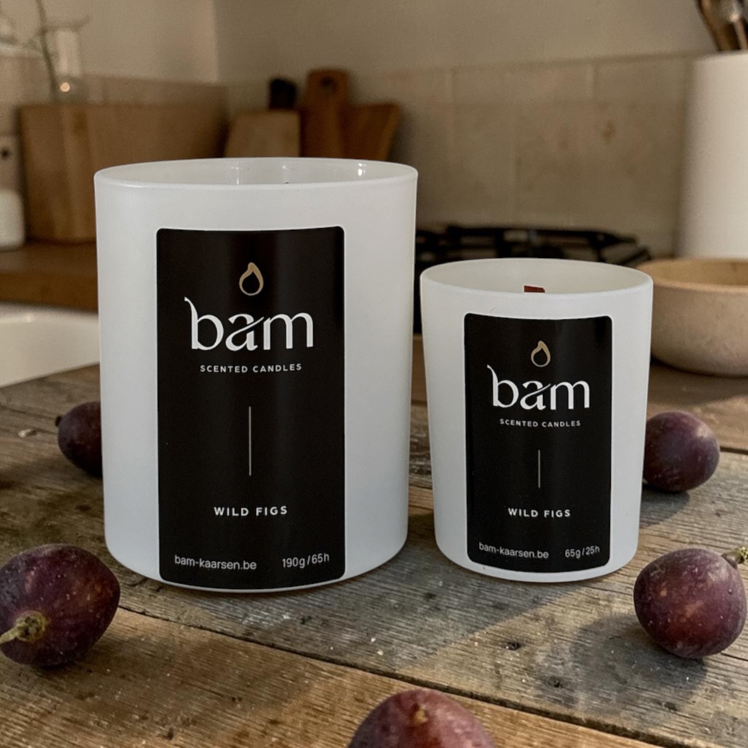 Mini Wilde Vijgen Geurkaars – Luxe Fig Candle met Houten Wiek - White Collection Small
