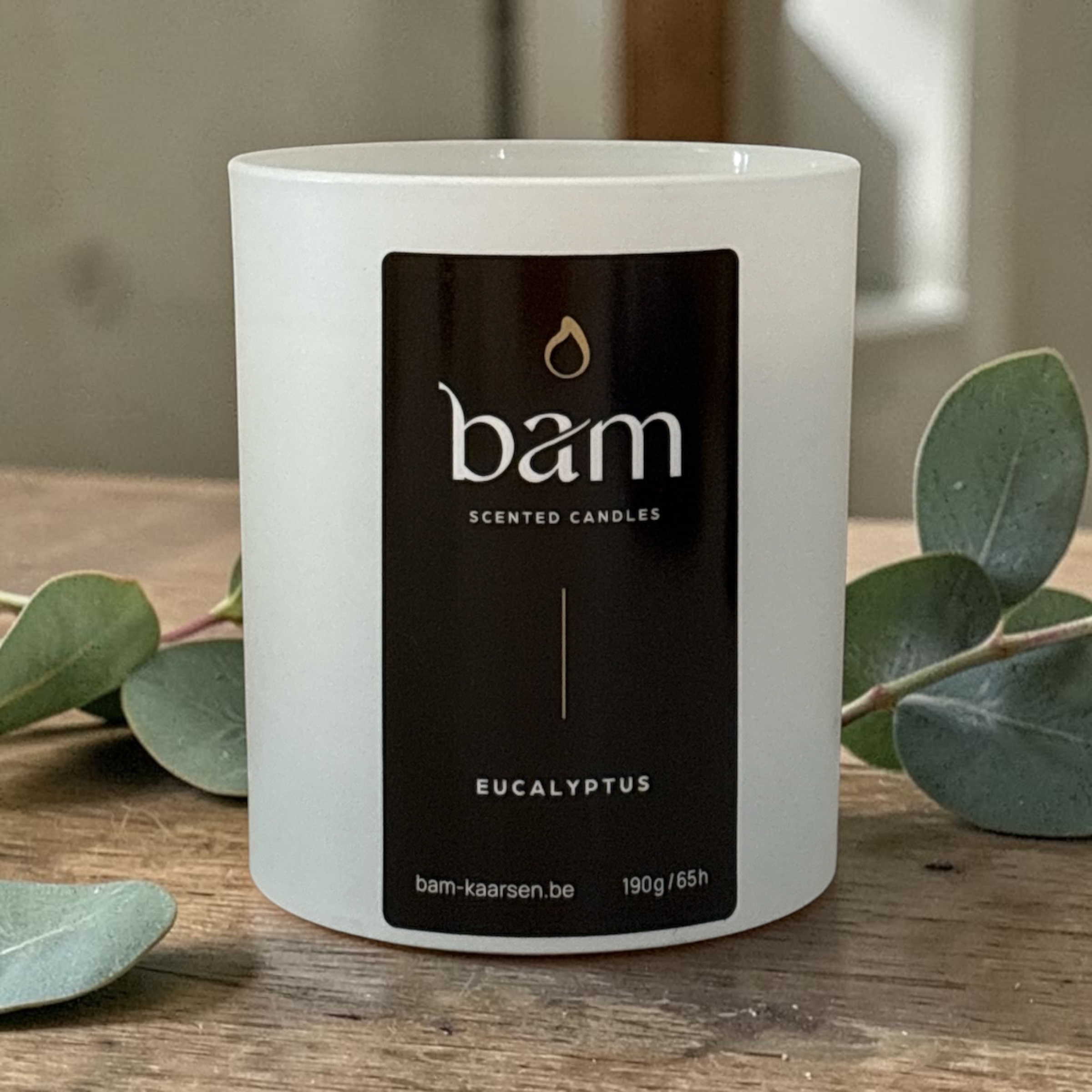 Eucalyptus scented candle – handmade scented candle with wooden wick - White Collection Medium