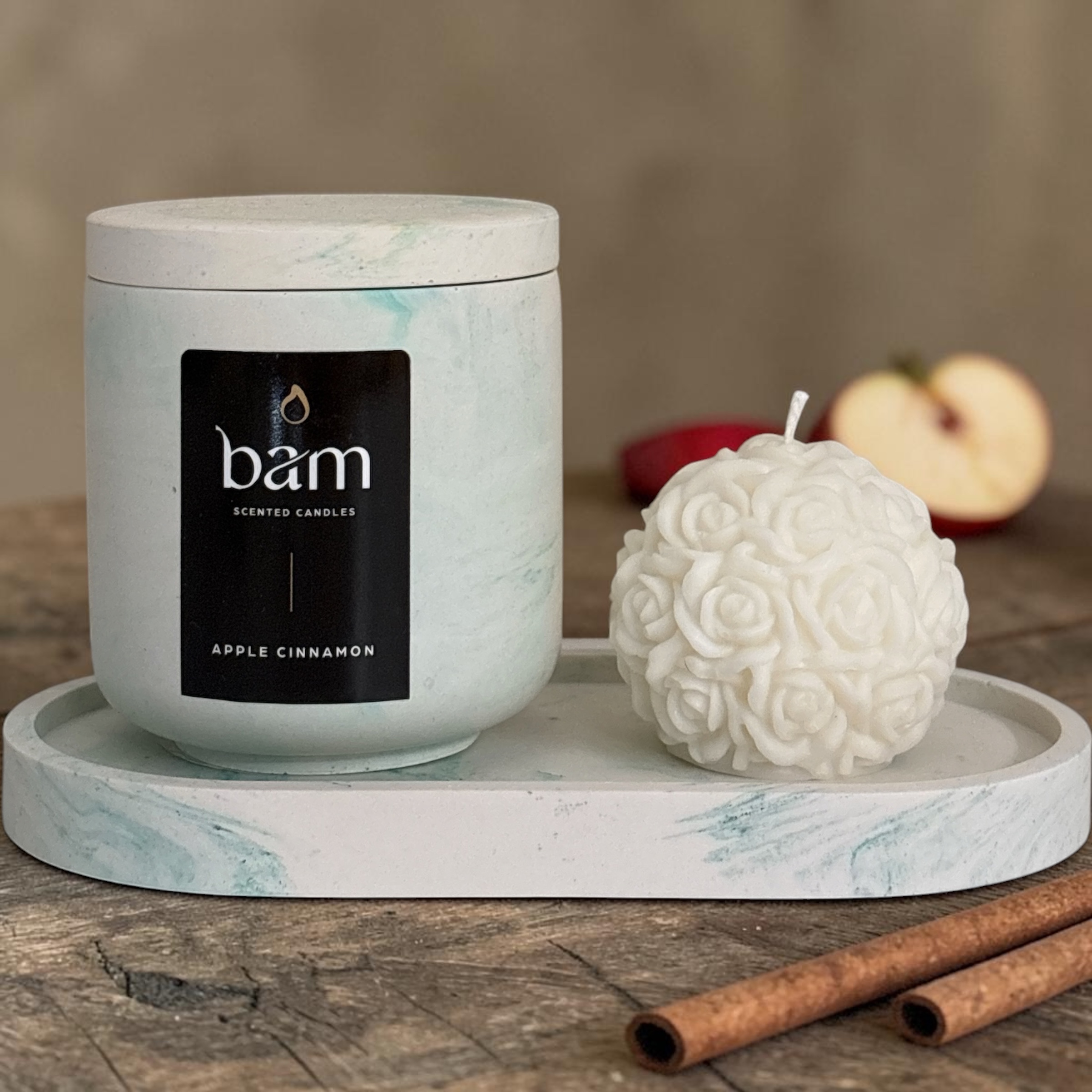 groen gemarmerd Ovale Decoratieve Schaal - Apple Cinnamon