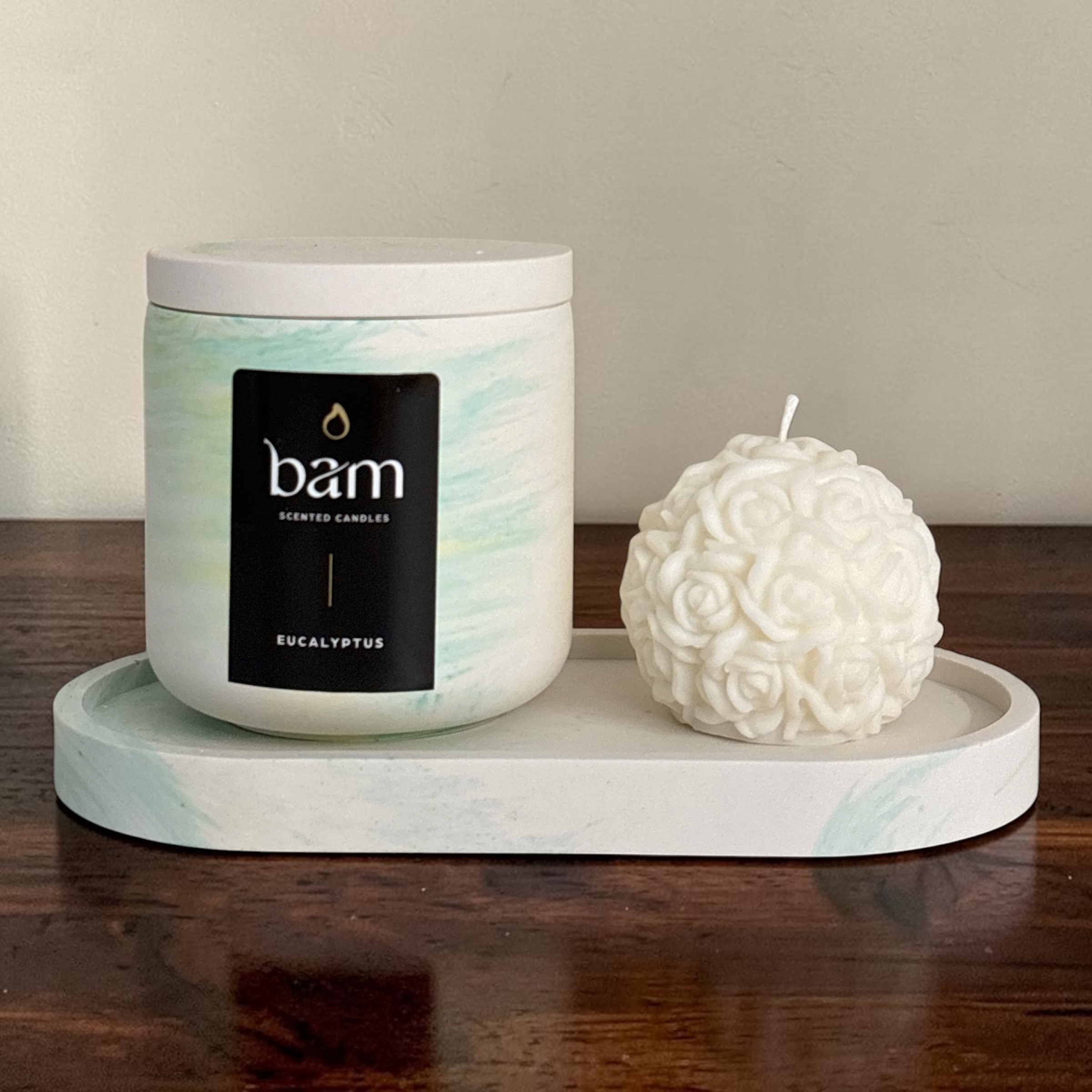 Handcrafted Eucalyptus Gift Set with Rose Candle and Oval Dish