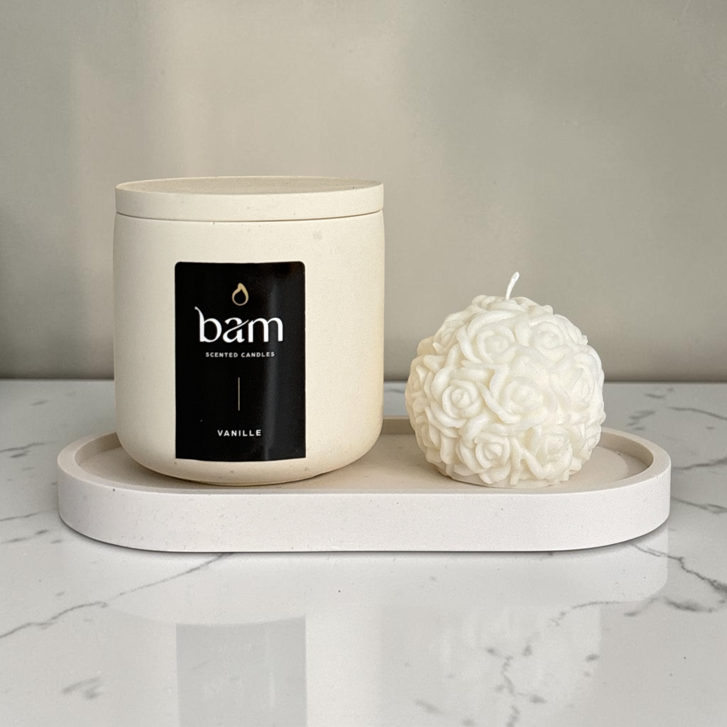 Handcrafted Vanilla Gift Set with Rose Candle and Soft Yellow Oval Dish