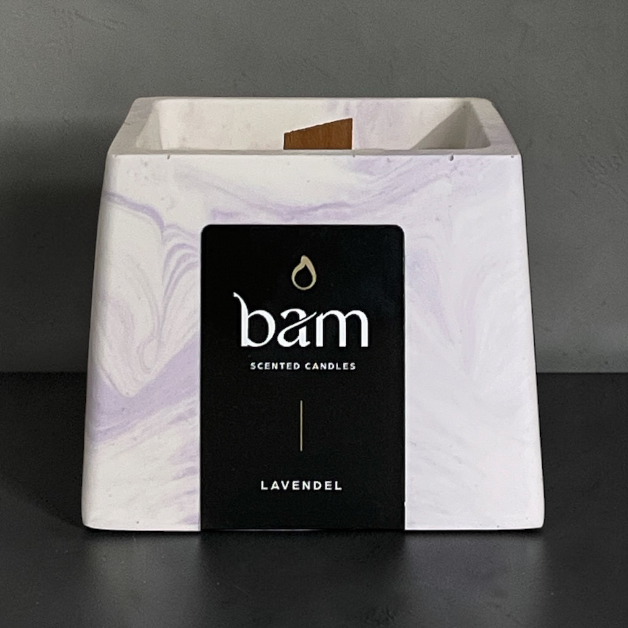 Lavender Scented Candle in Purple Marbled Square Jar with Wooden Wick