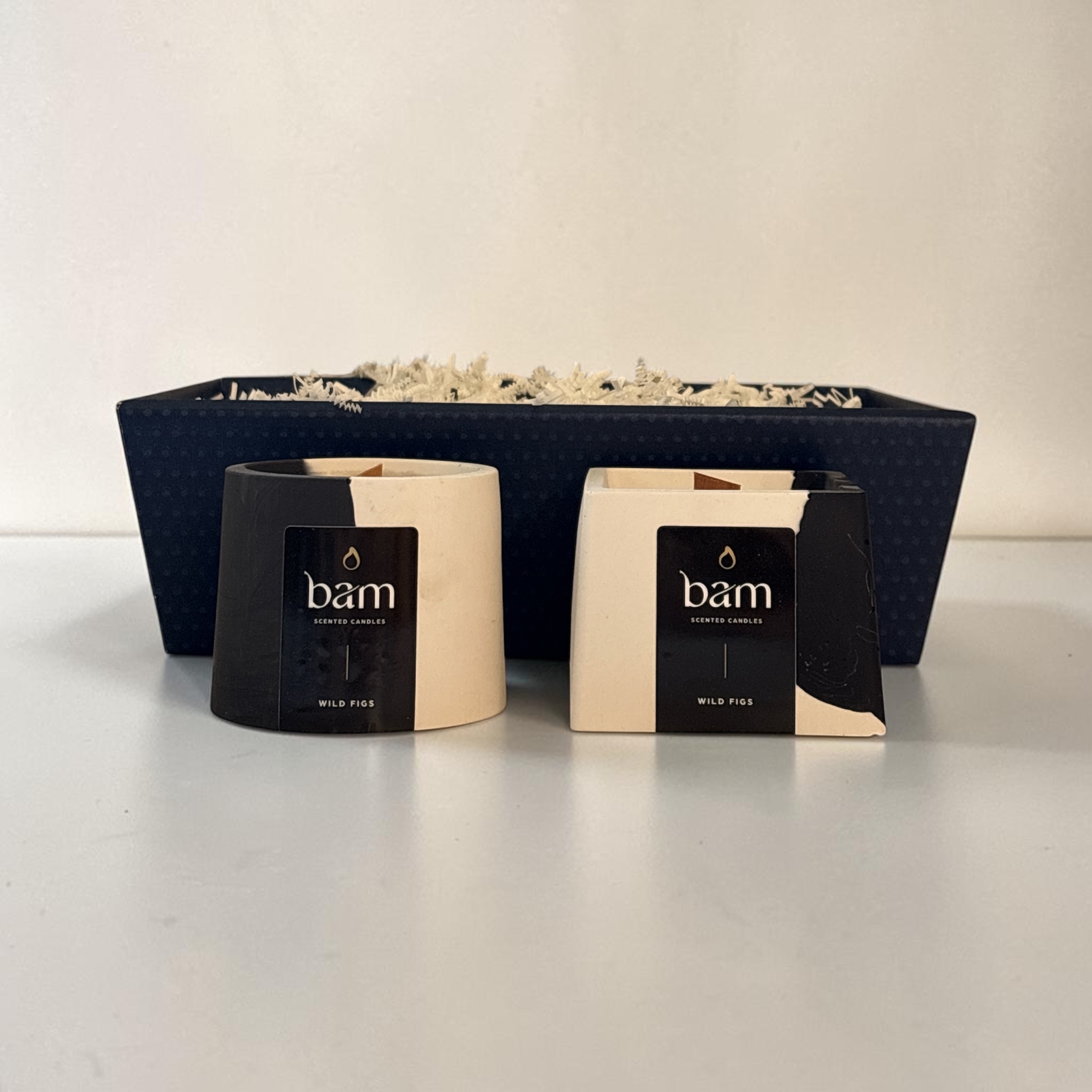 Gift Basket with 2 Wild Figs Scented Candles in Sunflower Wax | Handcrafted | BAM Cone & Square Collection
