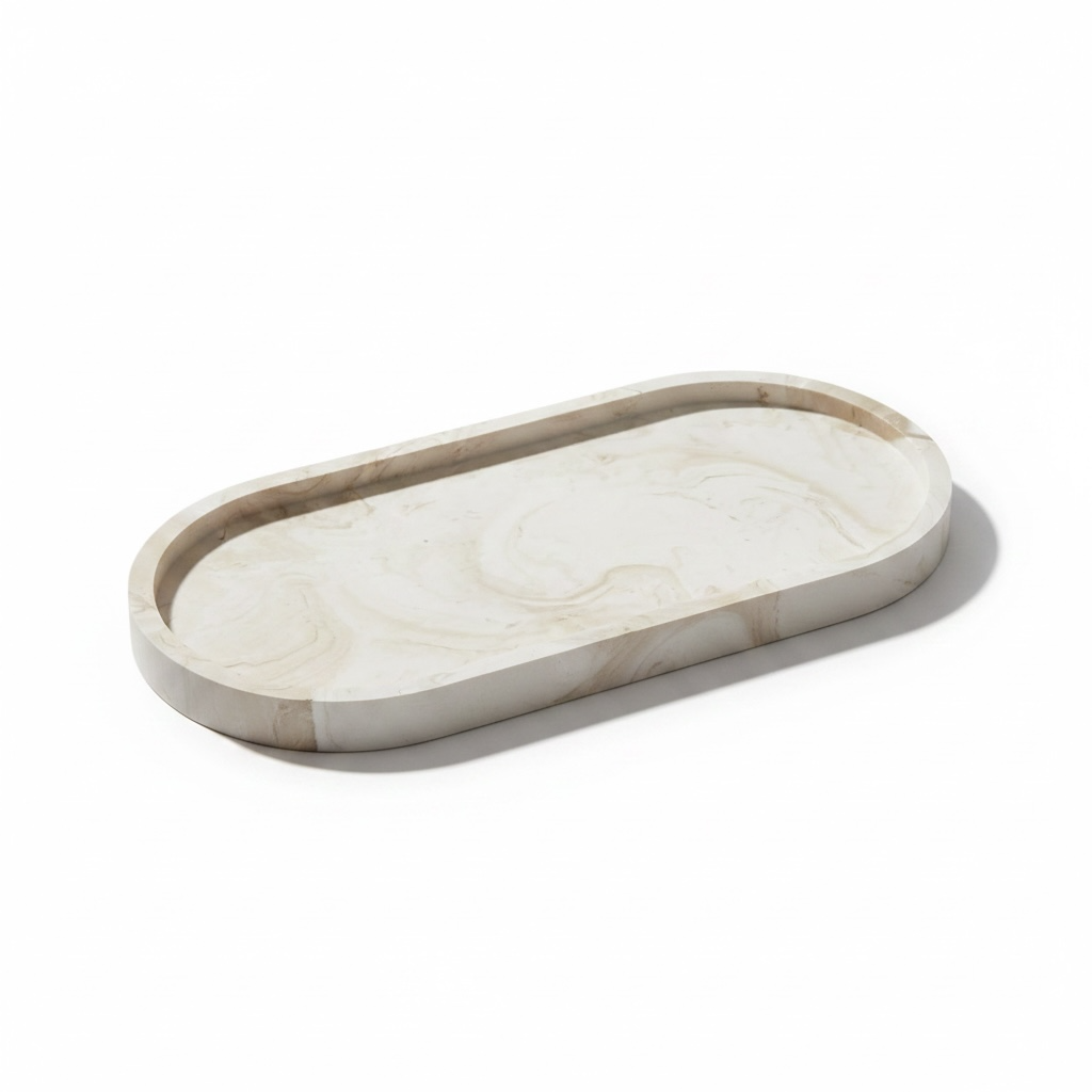 beige gemarmerd ovale decoratieve schaal - Coffee Macchiato
