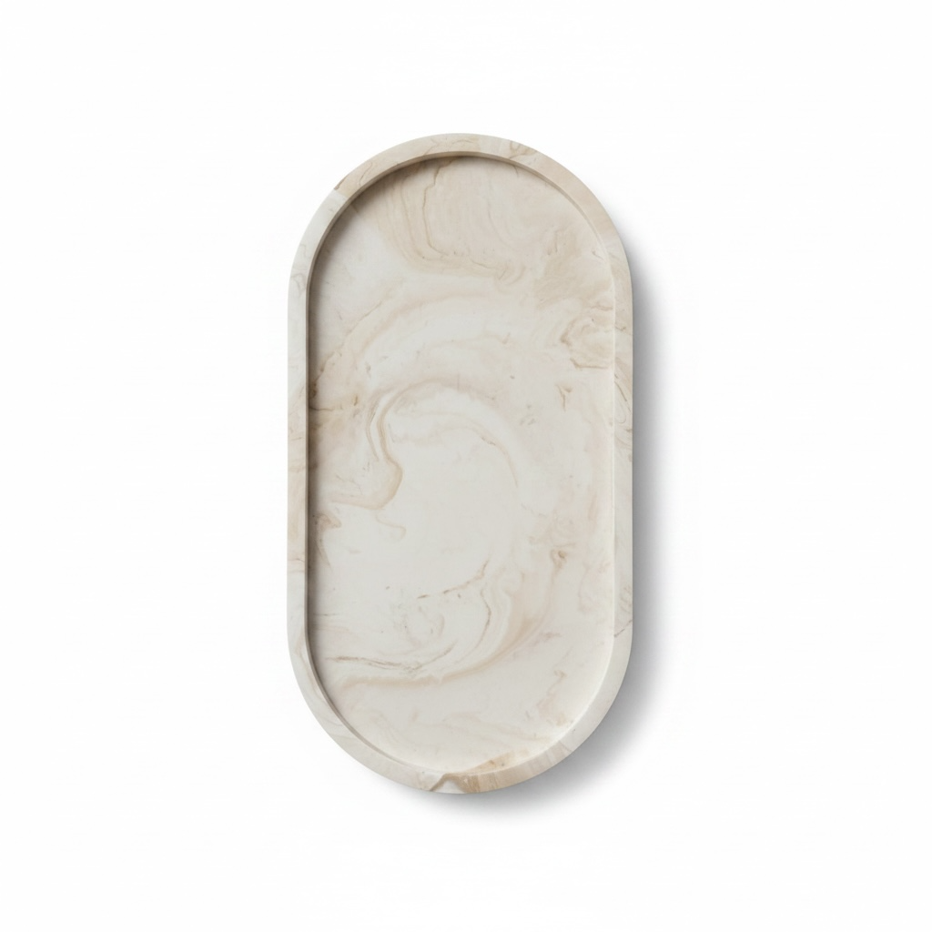 beige marbled oval decorative dish - Coffee Macchiato