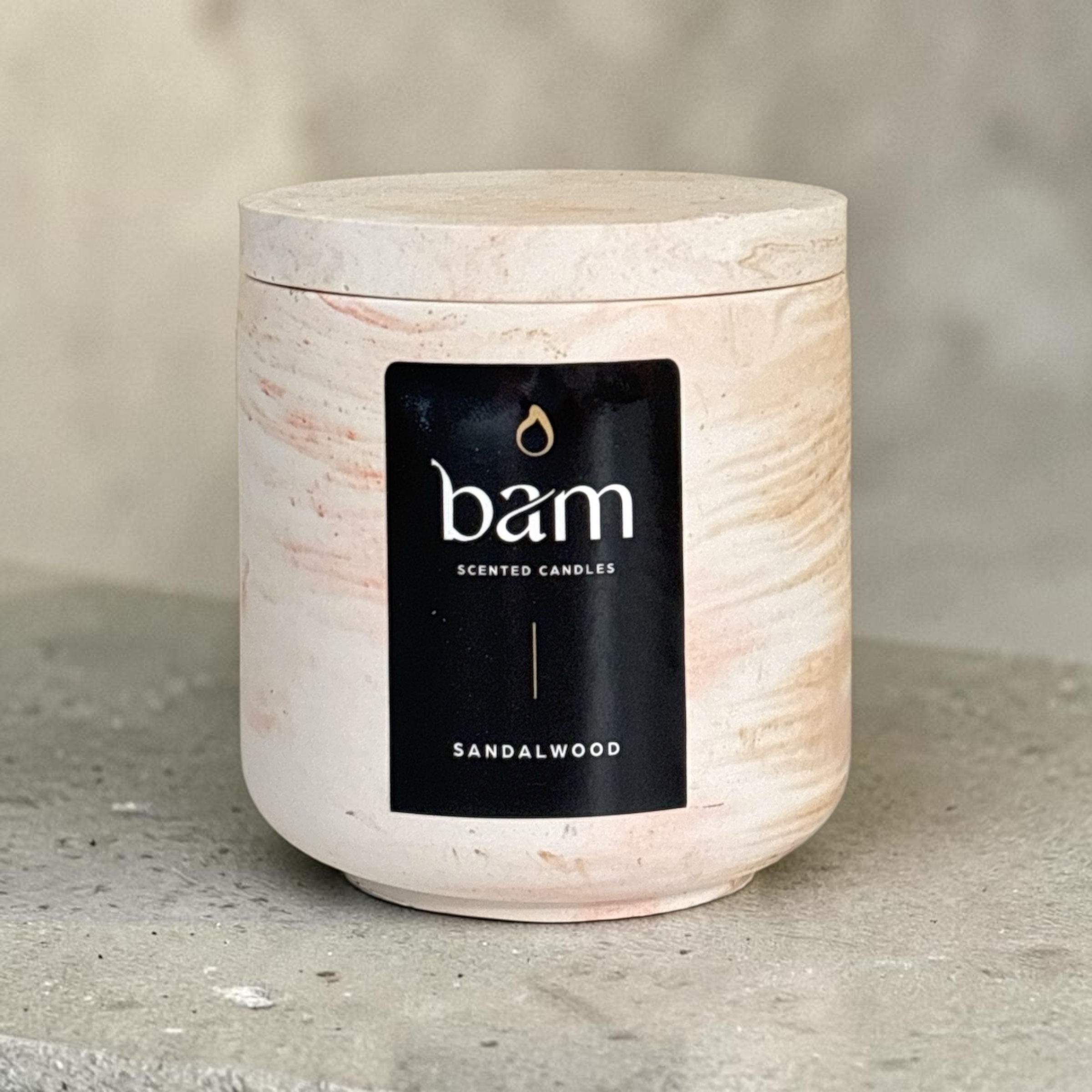 Handgemaakte Sandalwood Geschenkset met Rozenkaars en Gemarmerd Ovaal Schaaltje