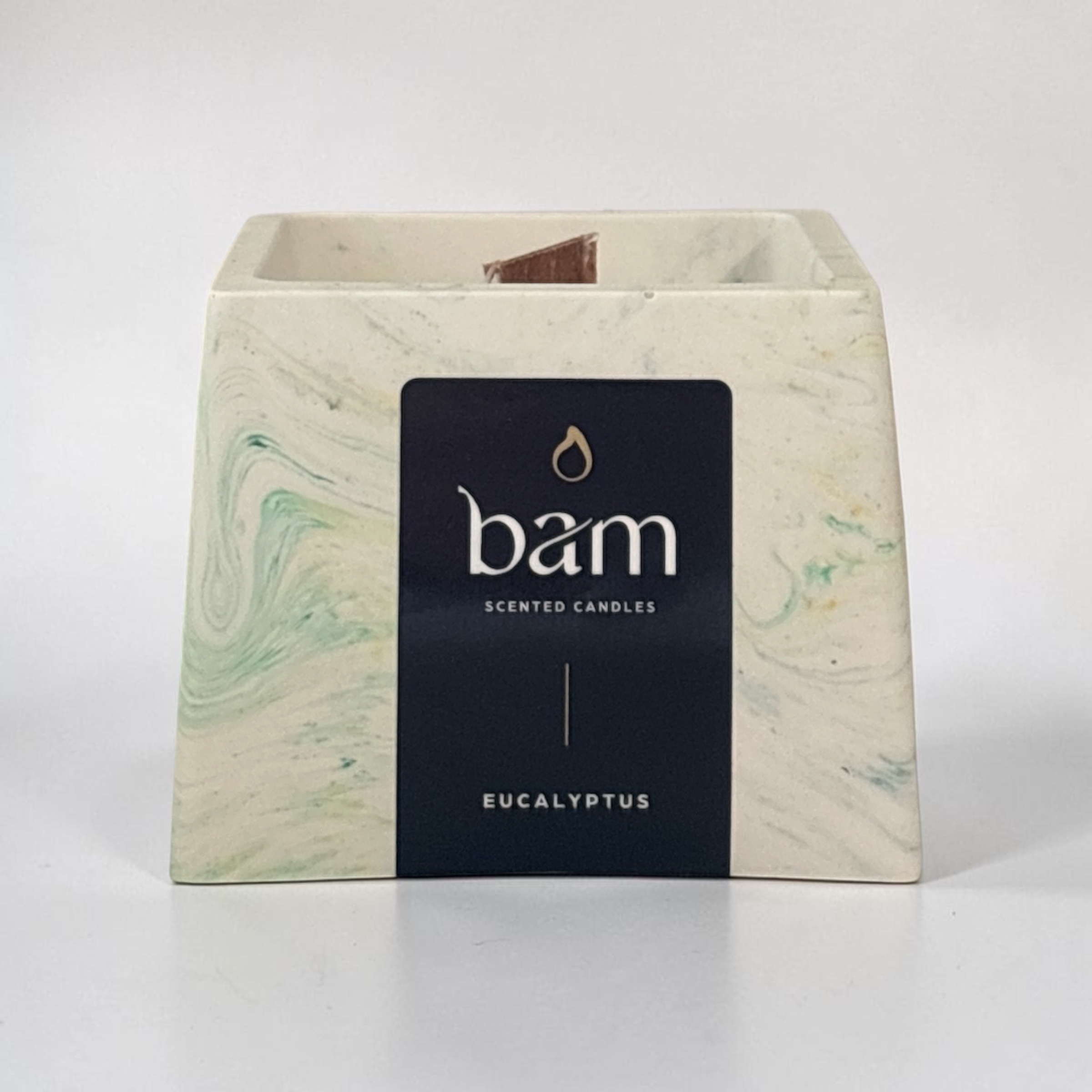 Eucalyptus Scented Candle in Handcrafted Square Jar with Wooden Wick