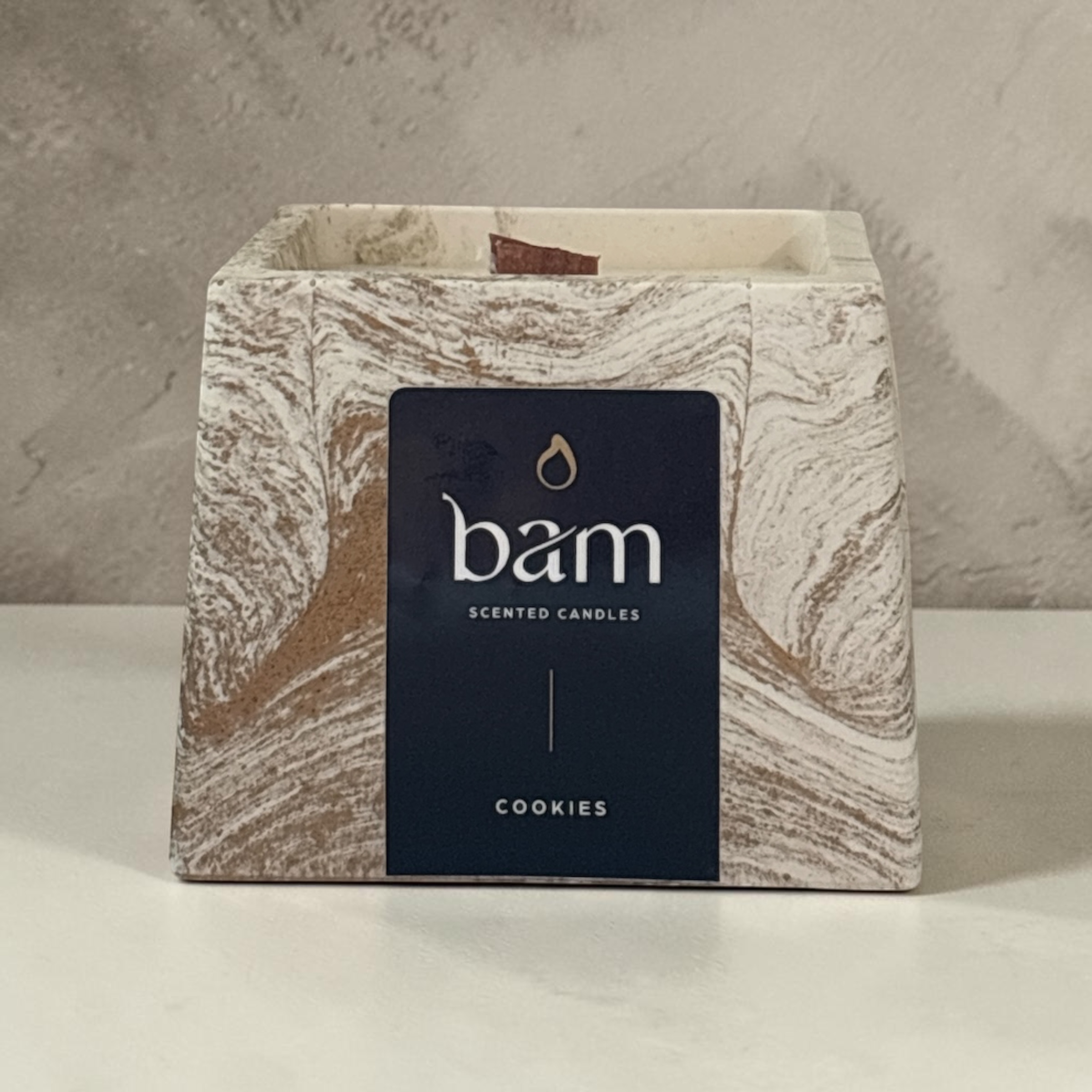 Cookies Scented Candle in Gold Marbled Square Jar with Wooden Wick