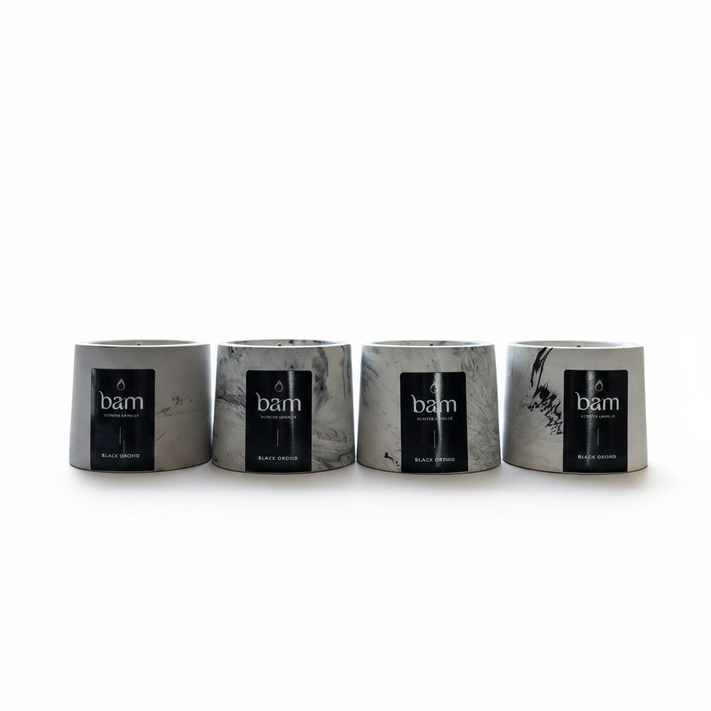 Black Orchid scented candle with wooden wick – Cone collection – black marbled handcrafted jar