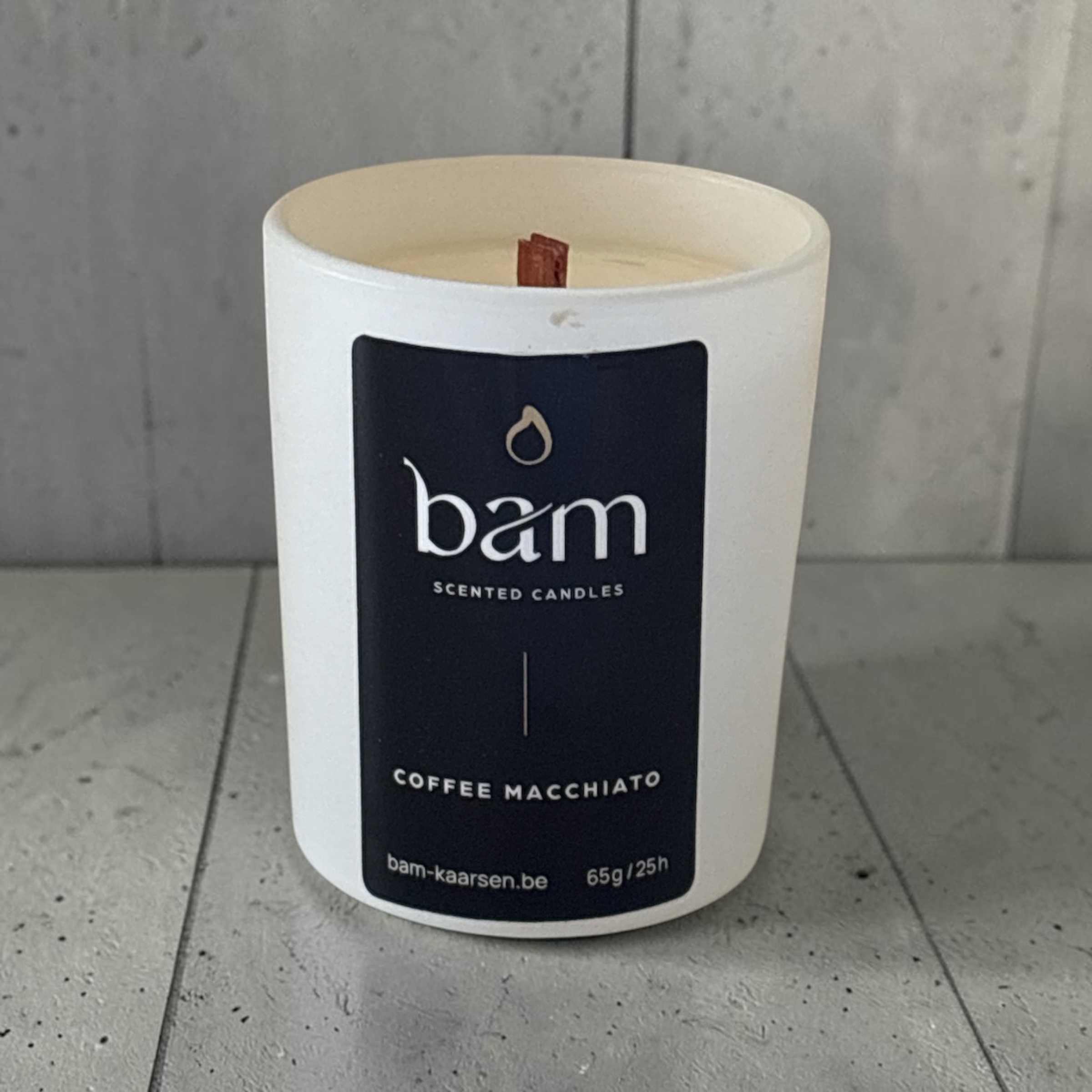 Mini Coffee Macchiato scented candle – handmade coffee candle with wooden wick - White Collection Small