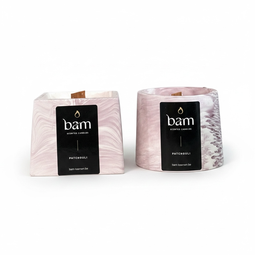 Patchouli Candle Set in Gift Basket – Square Collection & Cone Collection – Bordeaux Marbled