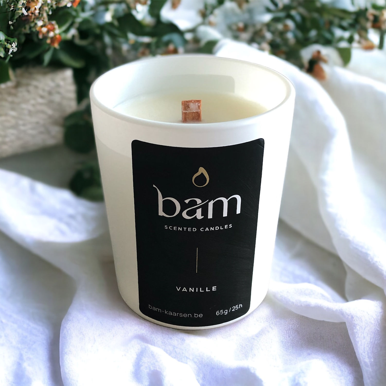 Vanille - White Collection Small met houten wiek