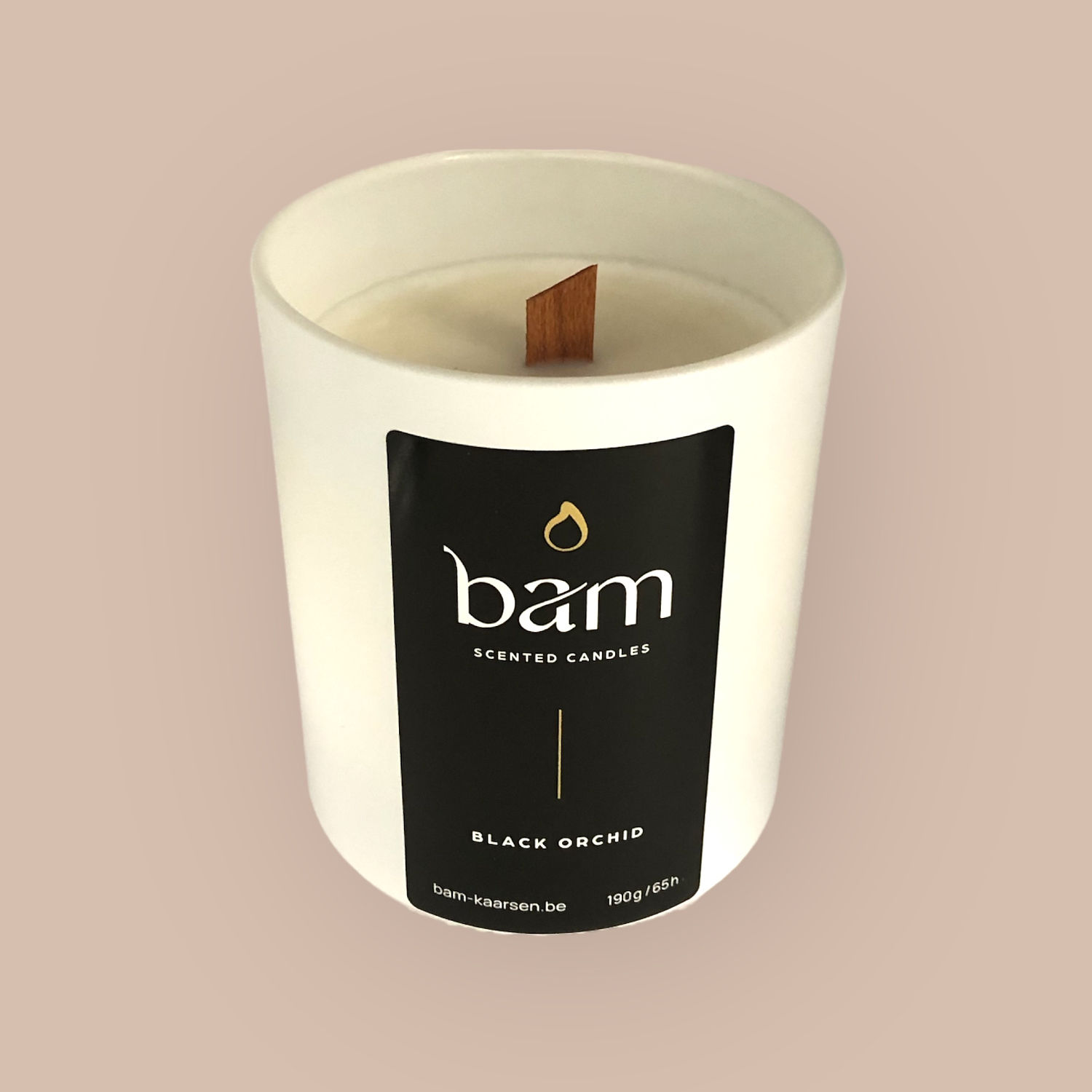 Zwarte Orchidee - White Collection Small met houten wiek