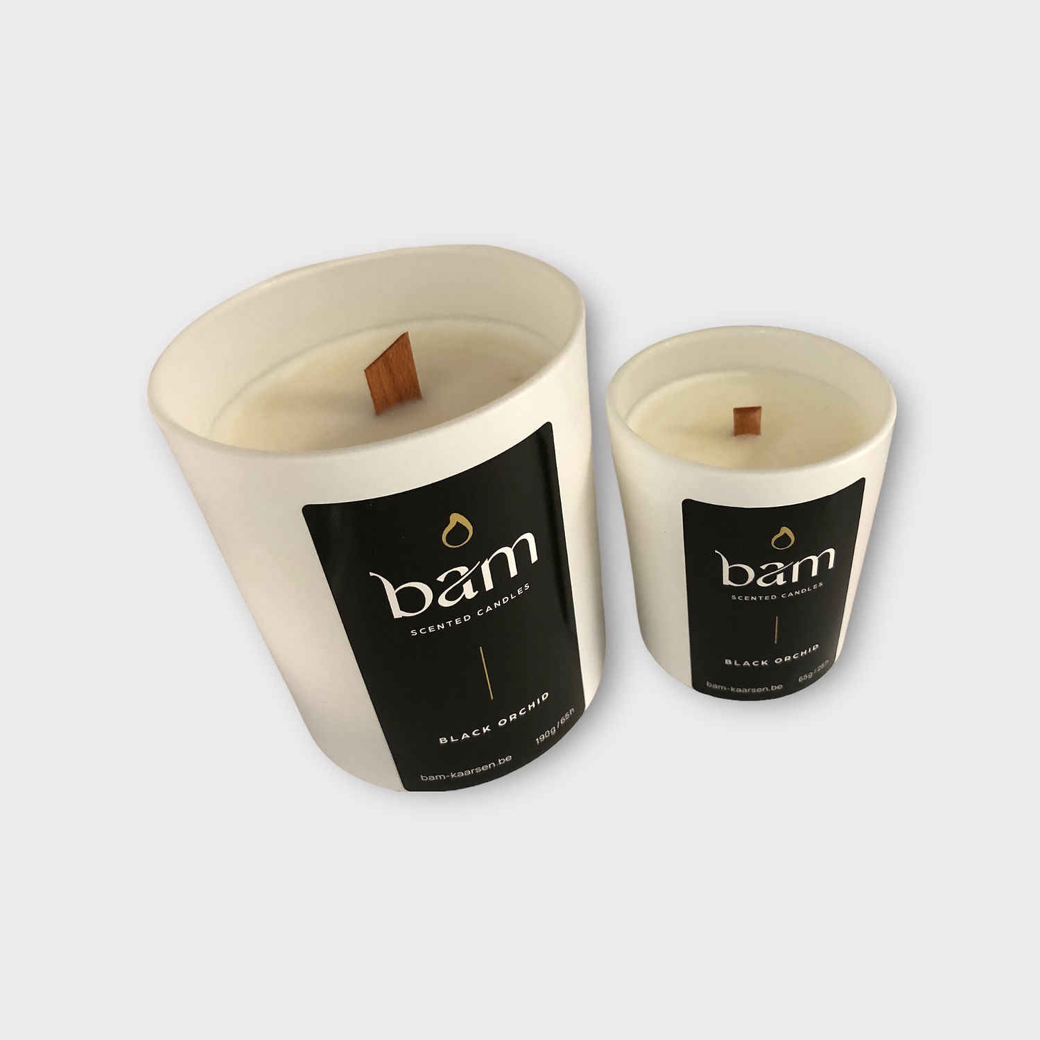 Zwarte Orchidee - White Collection Small met houten wiek