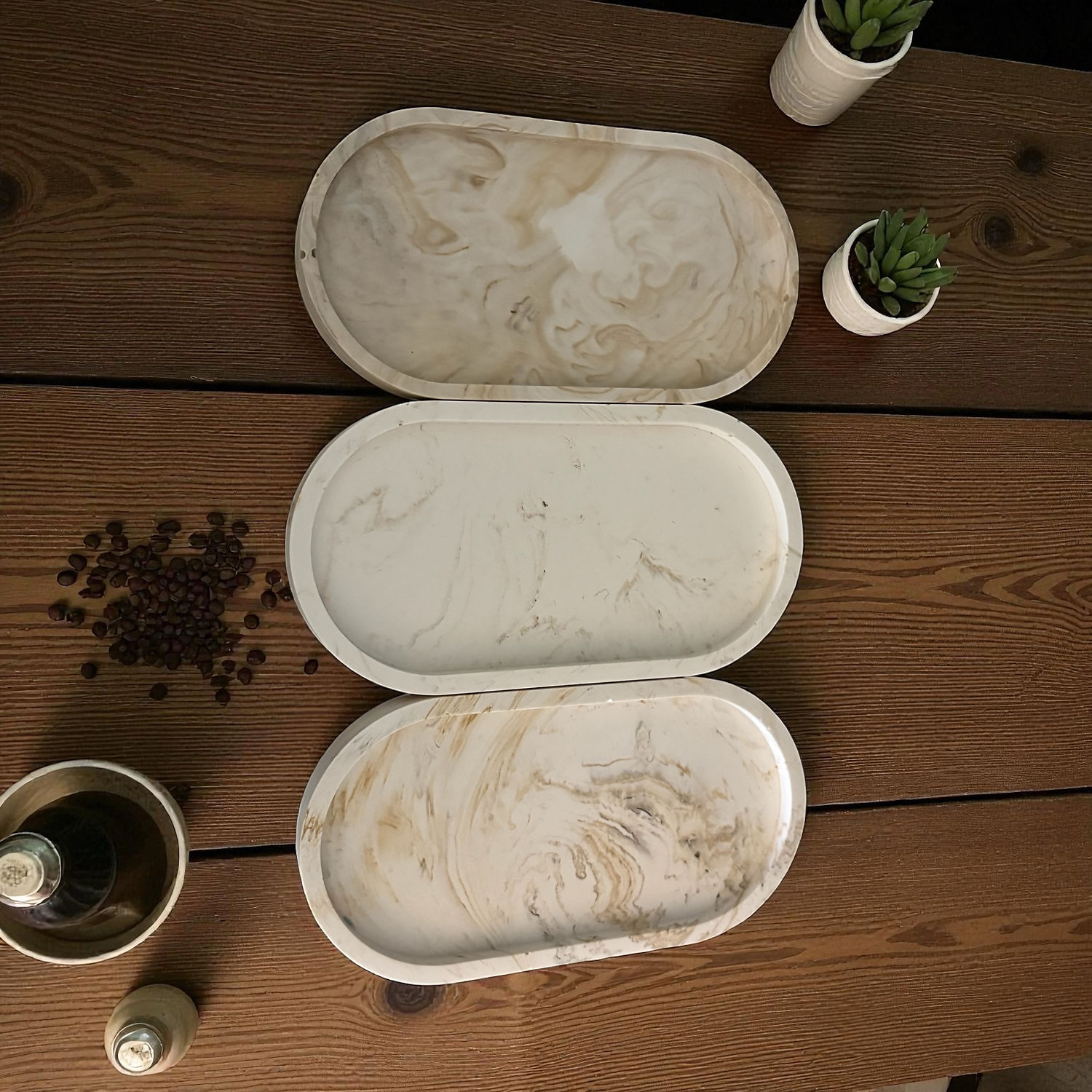 beige gemarmerd ovalen schaaltje - Coffee Macchiato