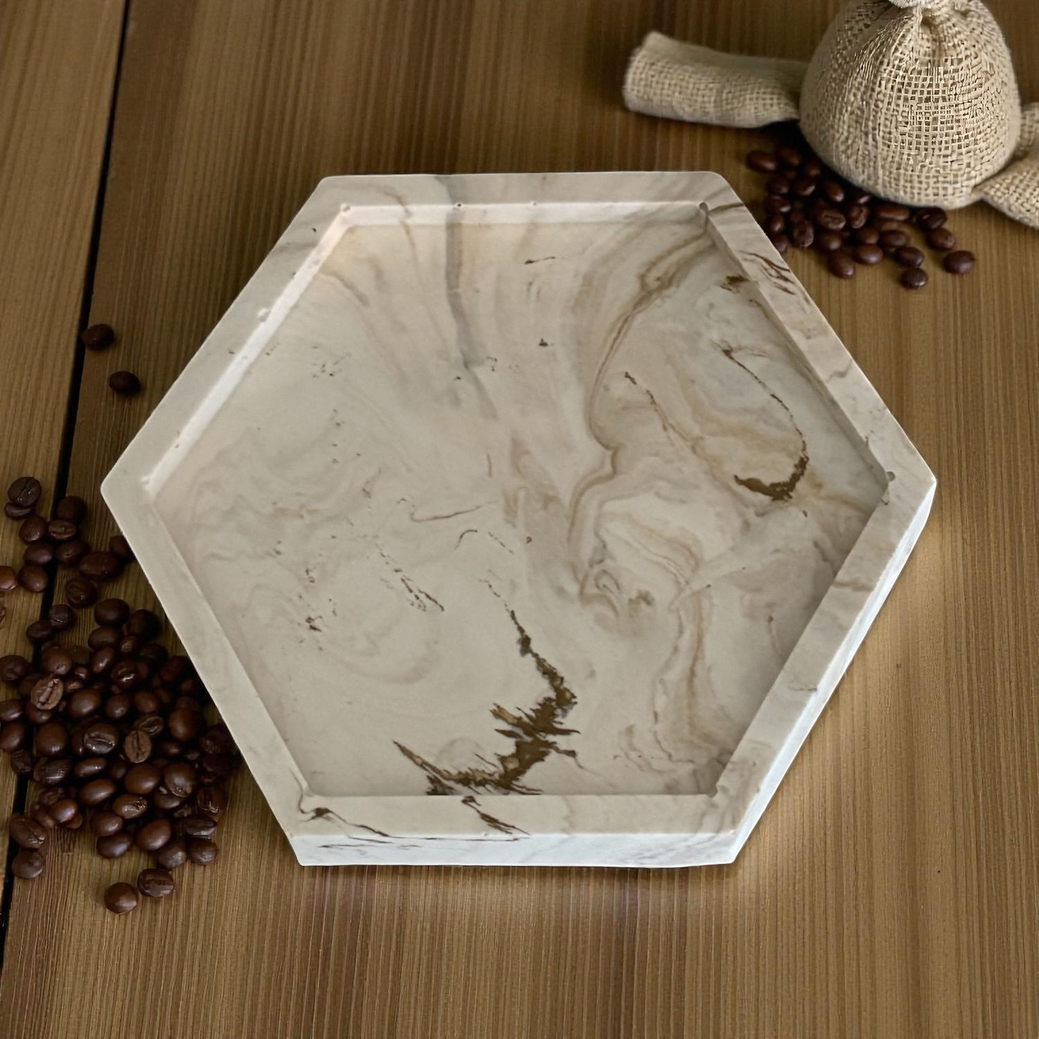 beige gemarmerd zeshoekig schaaltje - Coffee Macchiato