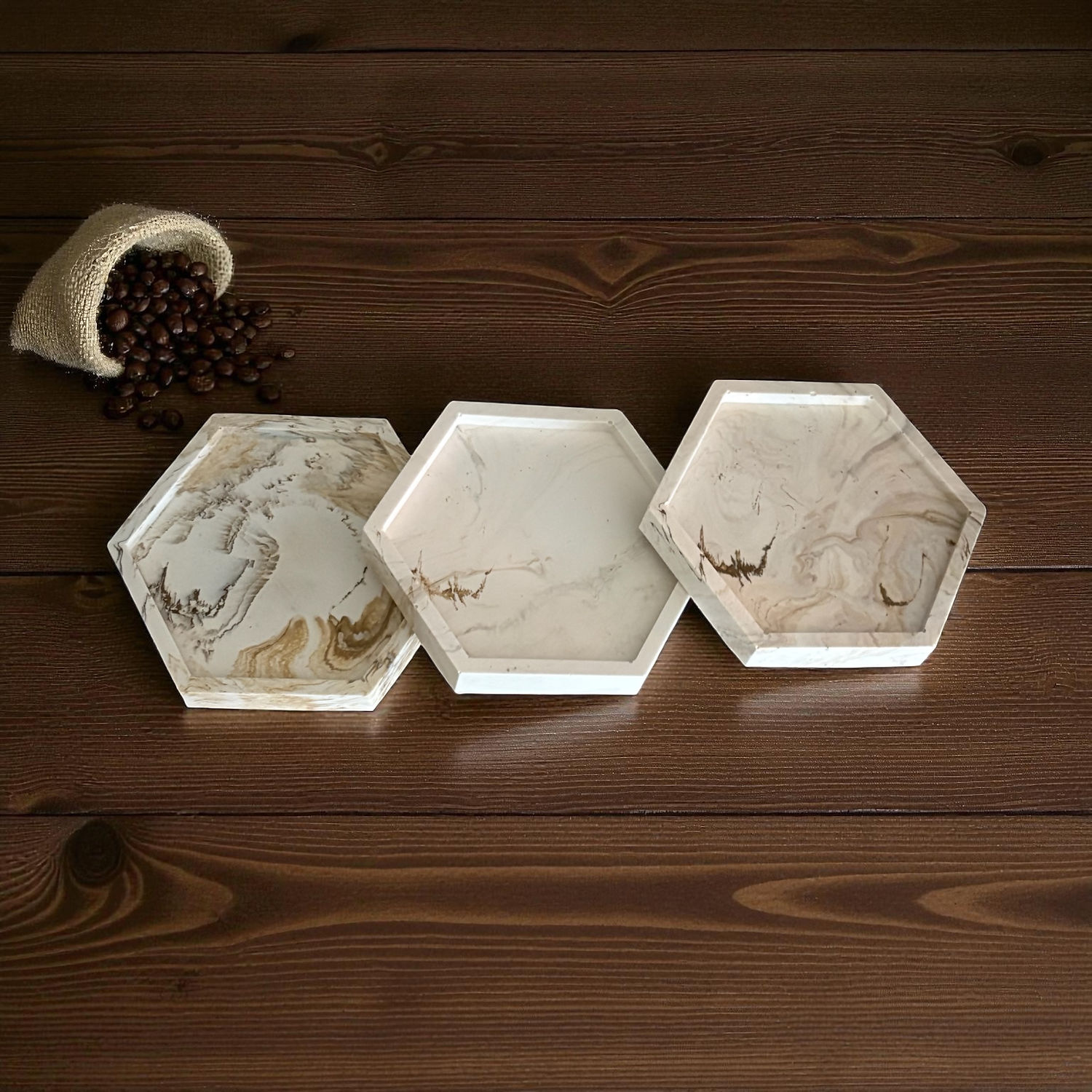 beige gemarmerd zeshoekig schaaltje - Coffee Macchiato