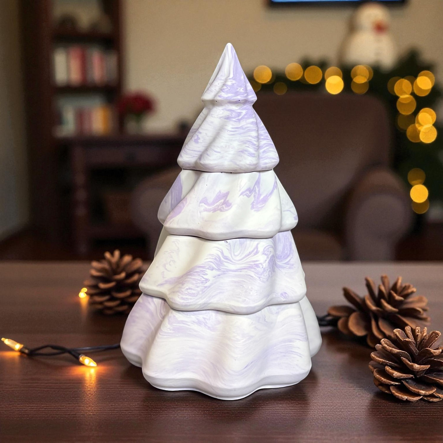 paars gemarmerde kerstboom (3 kaarsen) - lavendel